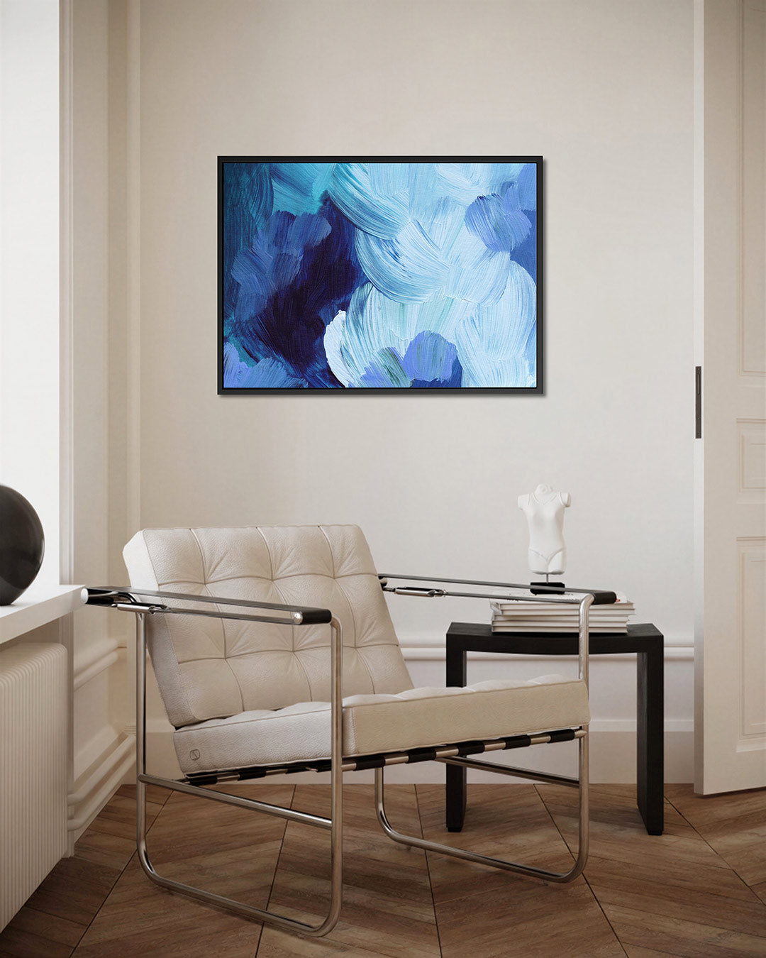Dynamische blauwe borstels Kunstwerk