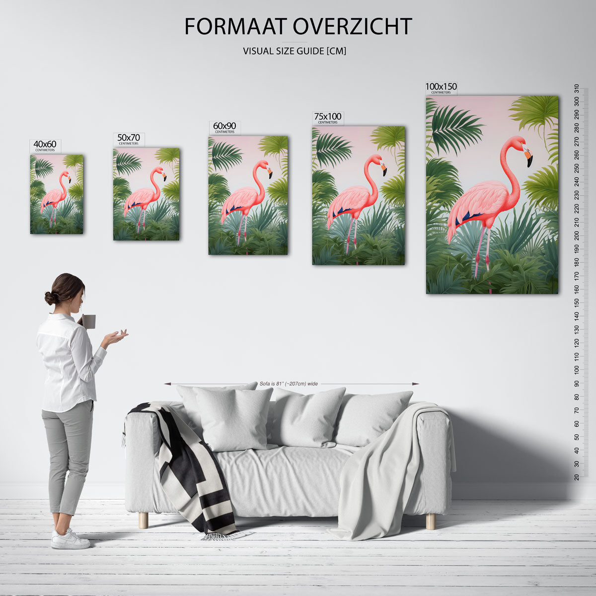 Flamingo in bladeren Kunstwerk