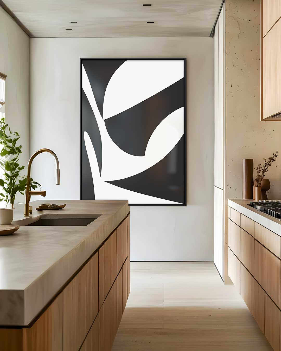 Abstracte Zwart-Witte Compositie Kunstwerk-canvas-dibond-plexiglas-wanddecoratie-WallArtistic