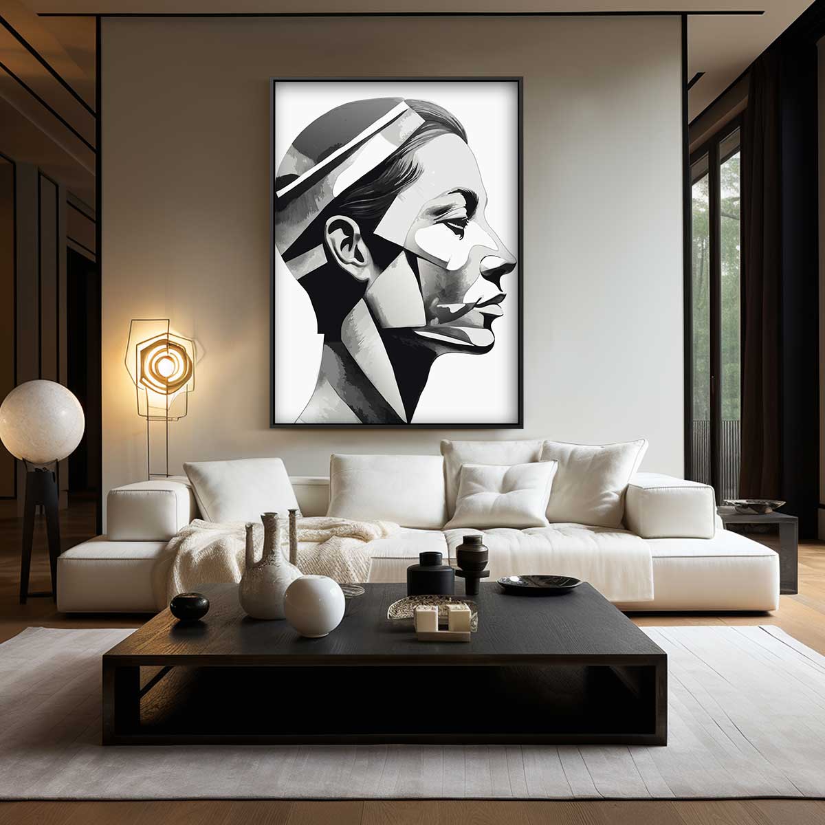 Geometrisch Portret in Grijstinten Kunstwerk-canvas-dibond-plexiglas-wanddecoratie-WallArtistic
