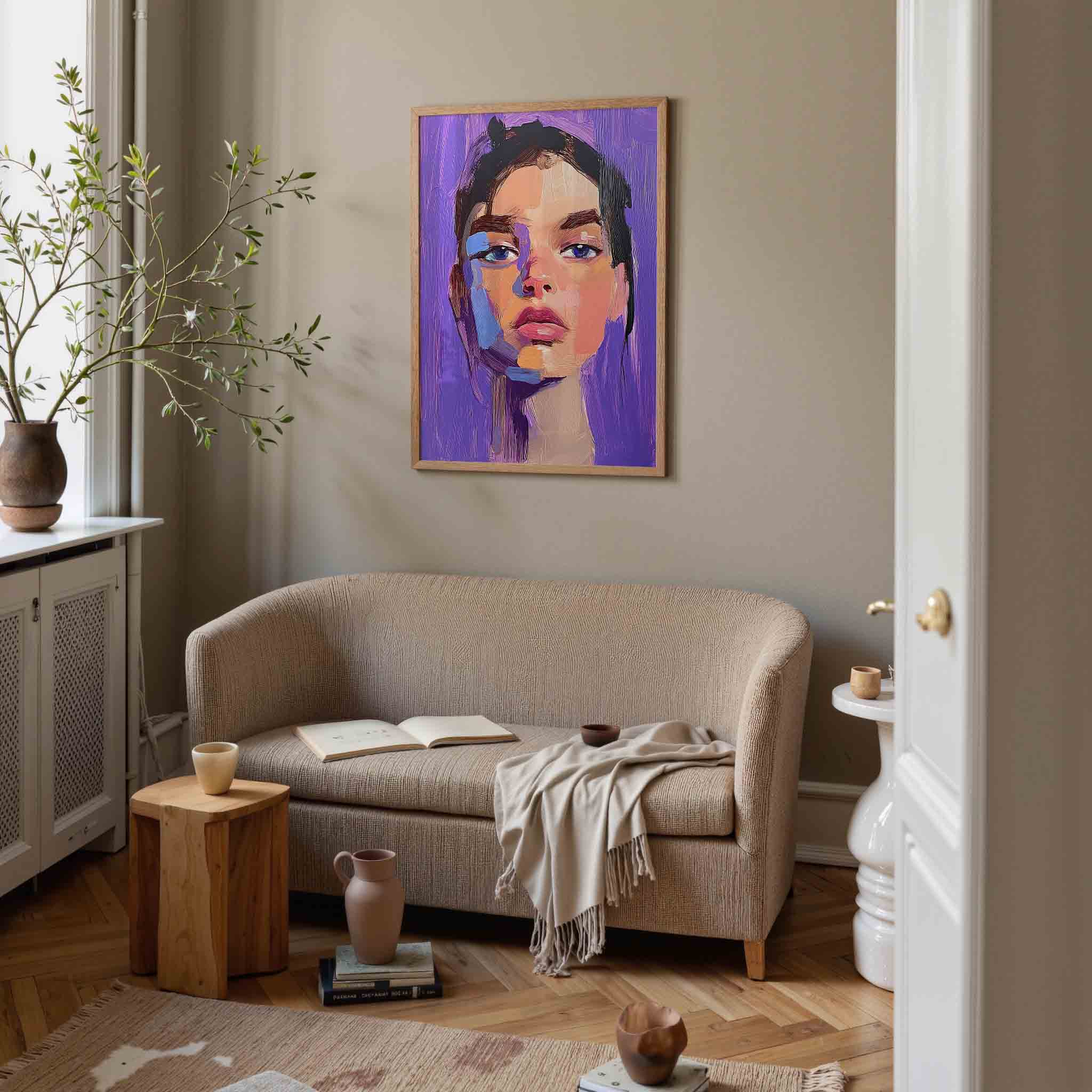 Portret met paarse achtergrond Poster