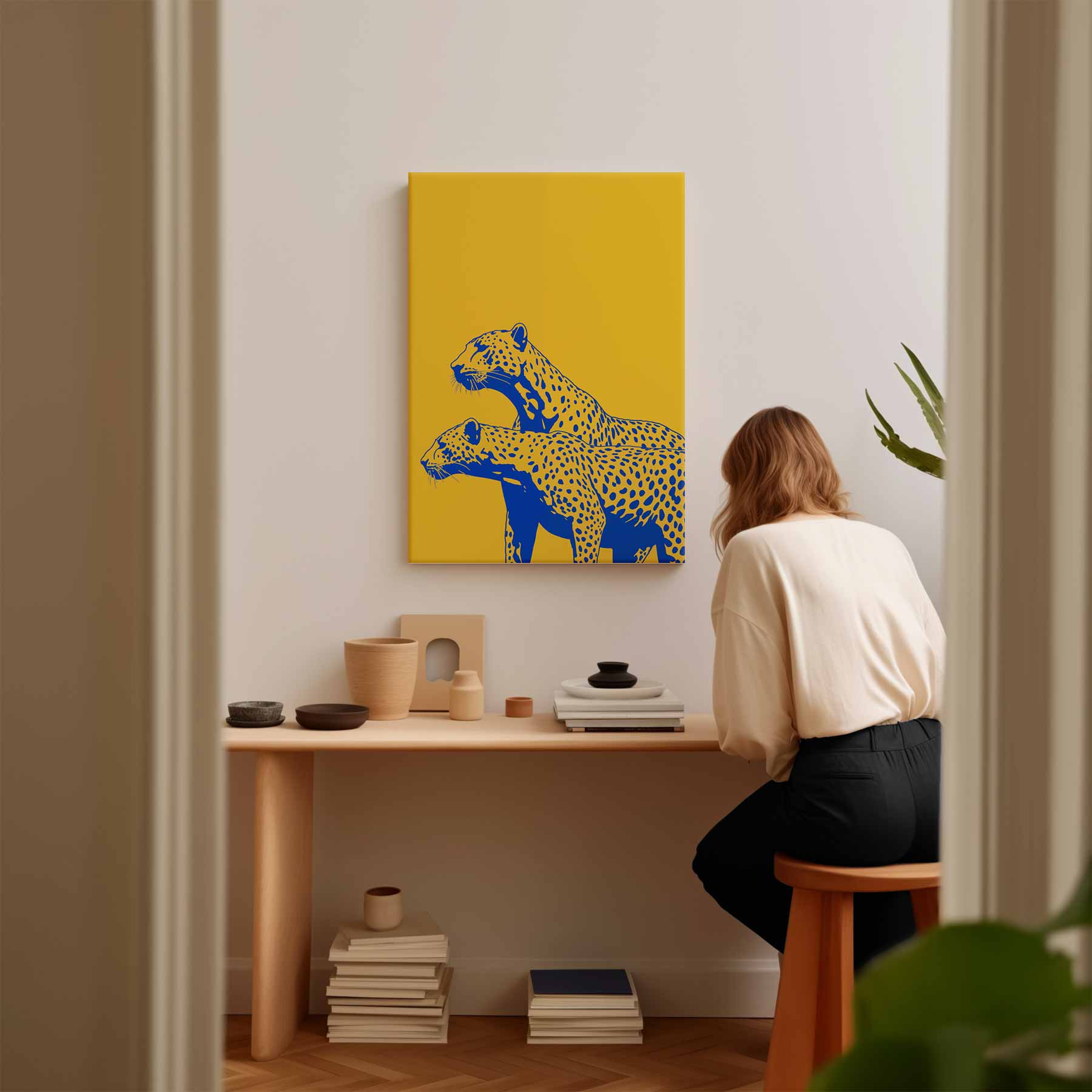 Elegante Cheetahs in Kleur Kunstwerk-canvas-dibond-plexiglas-wanddecoratie-WallArtistic