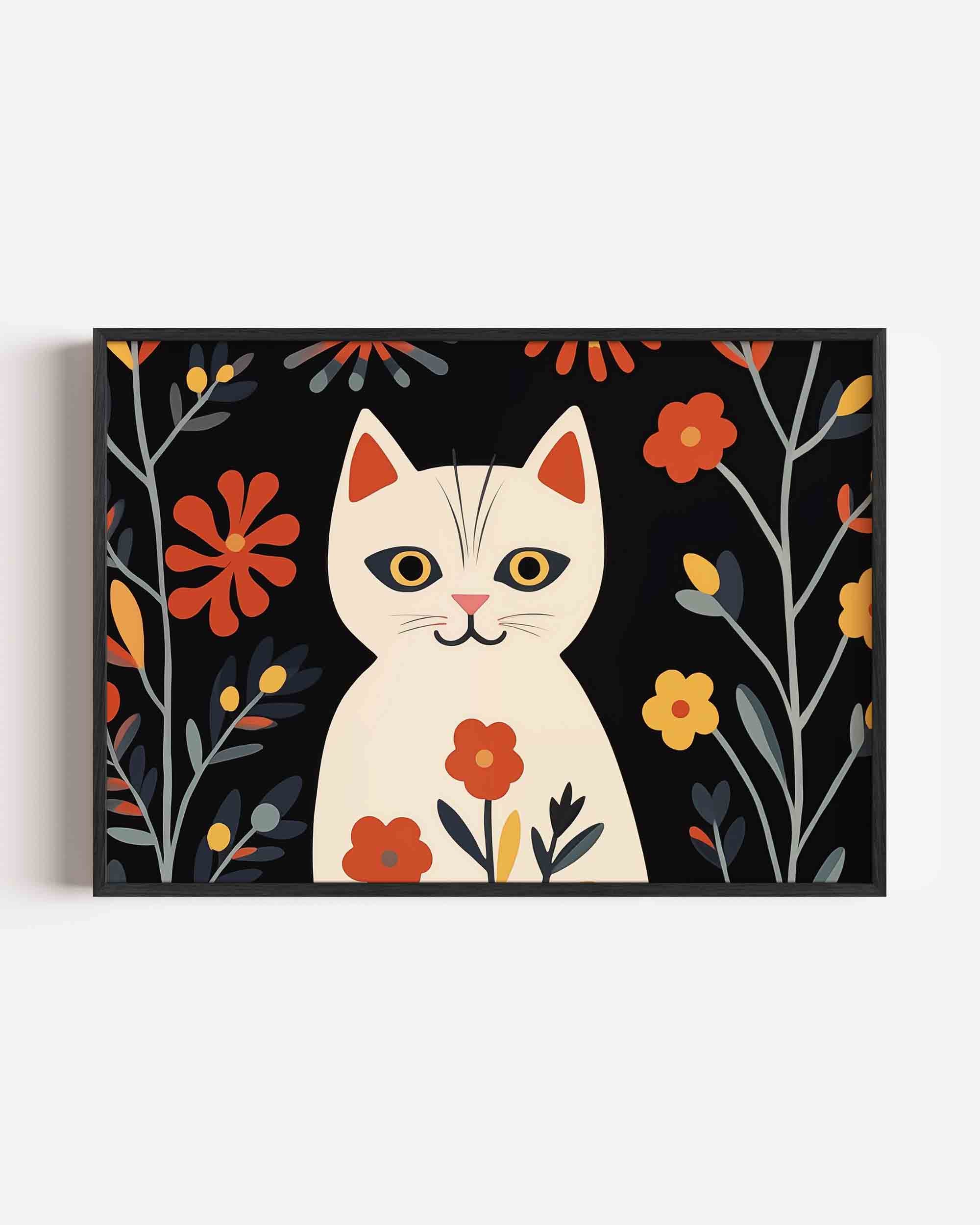 Kat met bloemen Poster