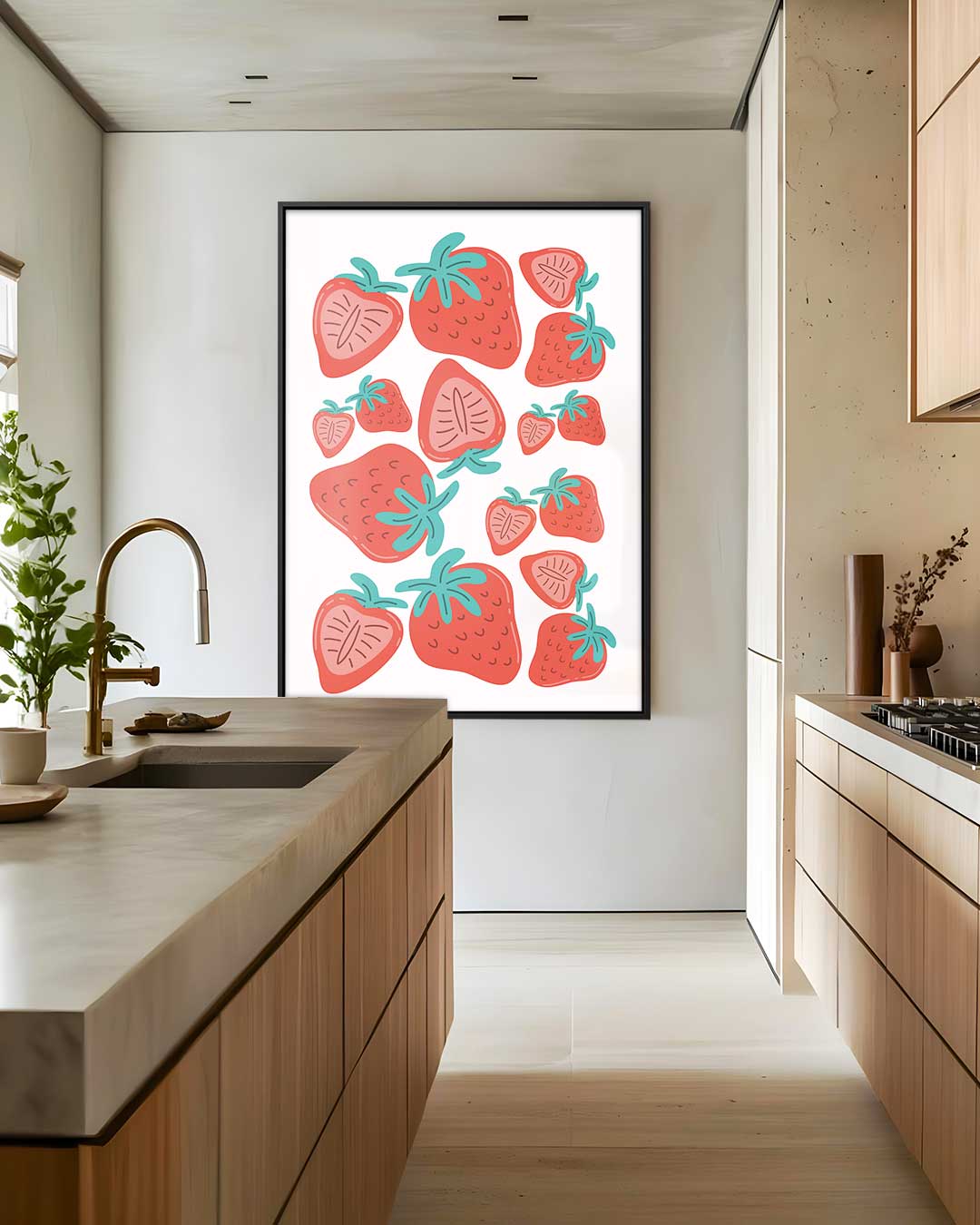 Vrolijke Aardbeien Kunstwerk-canvas-dibond-plexiglas-wanddecoratie-WallArtistic