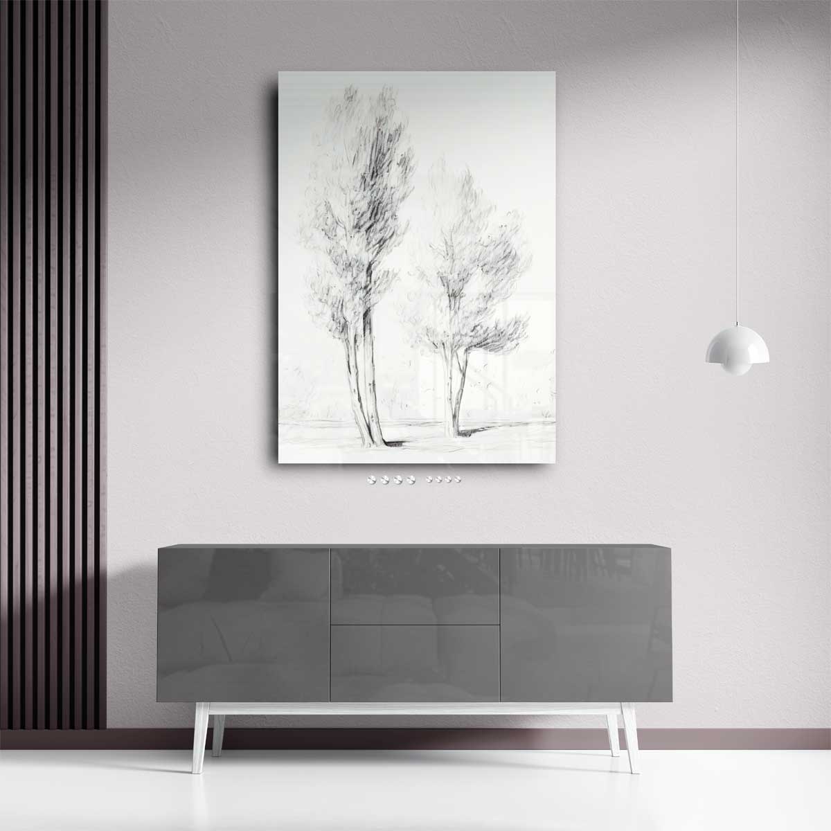 Tekeningen van Twee Bomen Kunstwerk-canvas-dibond-plexiglas-wanddecoratie-WallArtistic