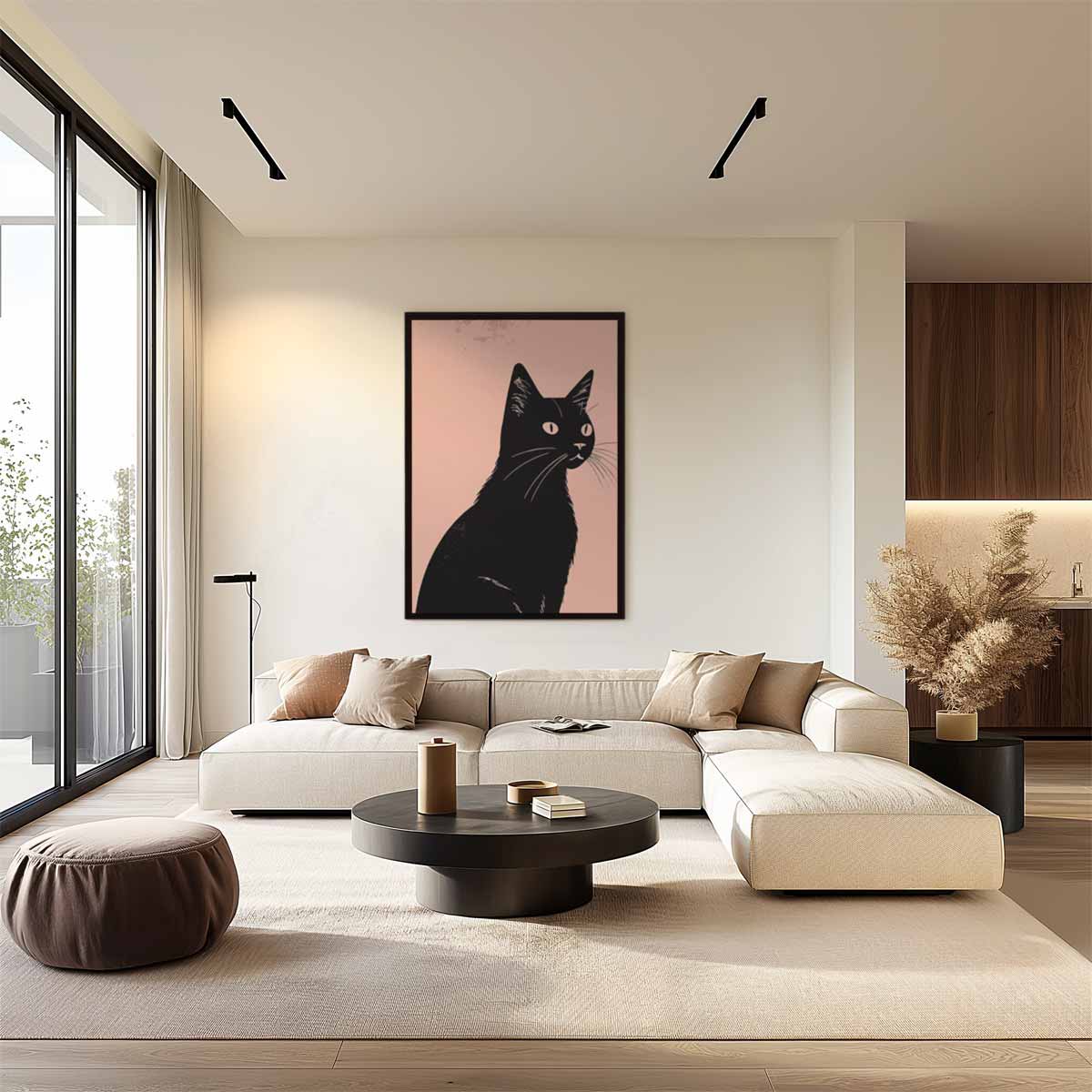 Stijlvolle Zwarte Kat Illustratie Kunstwerk-canvas-dibond-plexiglas-wanddecoratie-WallArtistic