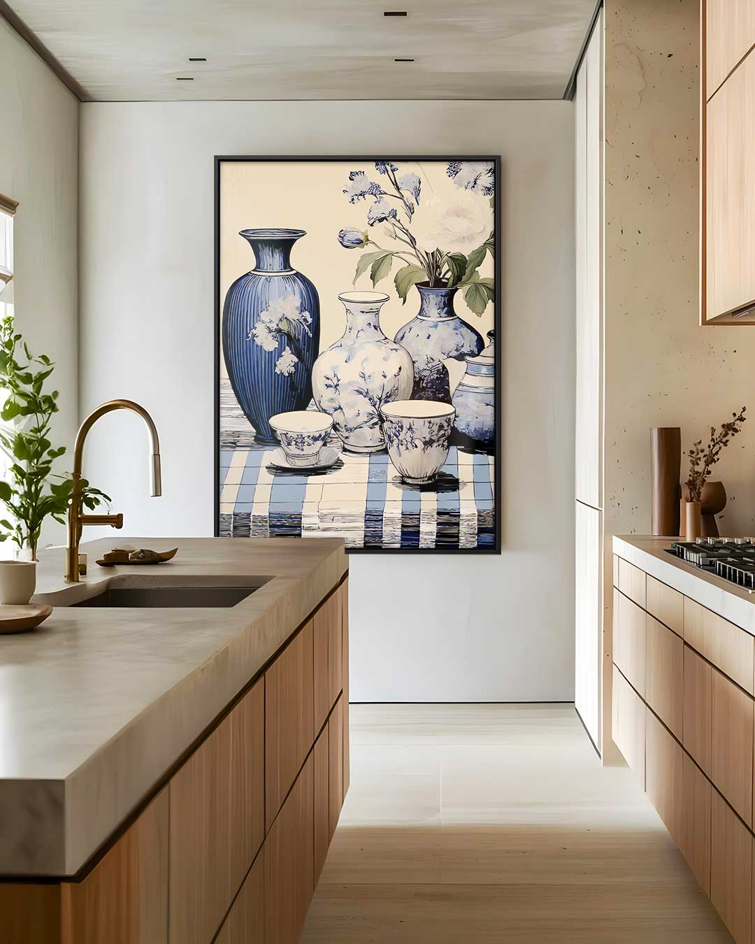Tijdloze Elegantie in Blauw en Wit Kunstwerk-canvas-dibond-plexiglas-wanddecoratie-WallArtistic