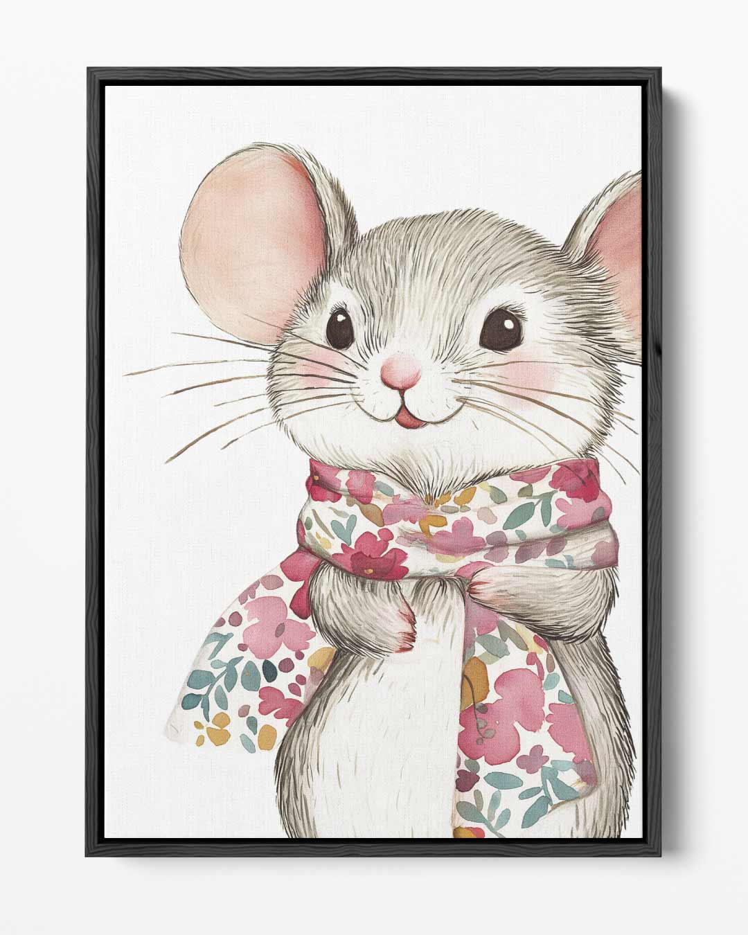 Schattige Muis met Bloemensjaal Kunstwerk-canvas-dibond-plexiglas-wanddecoratie-WallArtistic