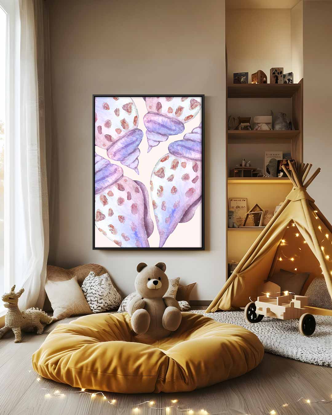 Pastelkleurige Schelpenkunst Kunstwerk-canvas-dibond-plexiglas-wanddecoratie-WallArtistic