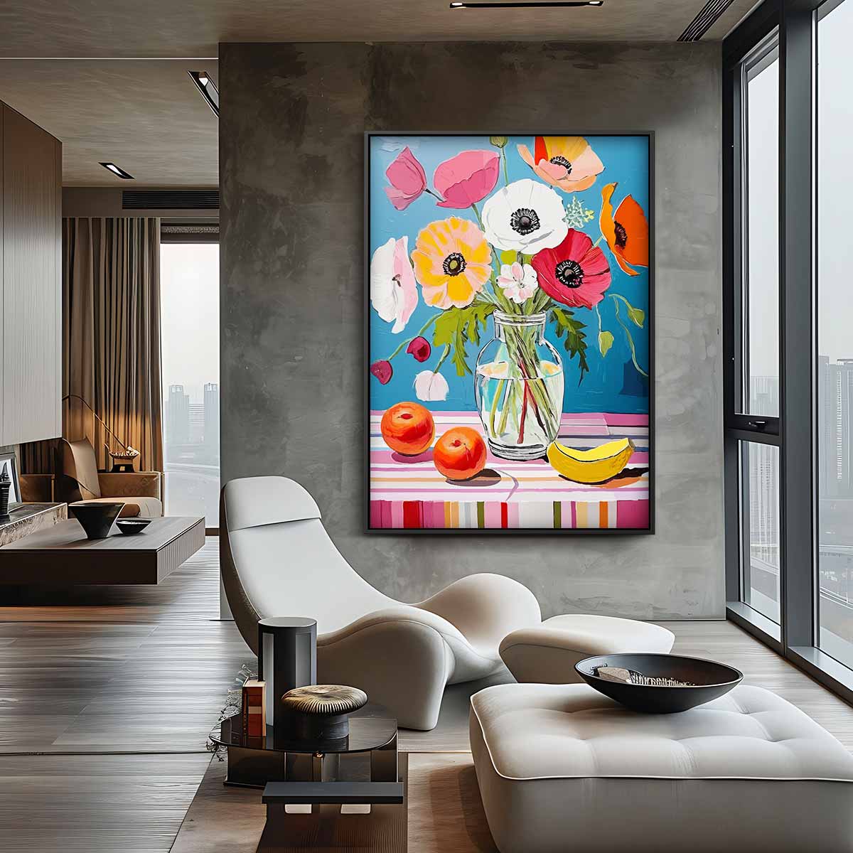 Bloemrijke Kleurenpracht in Vaas Kunstwerk-canvas-dibond-plexiglas-wanddecoratie-WallArtistic