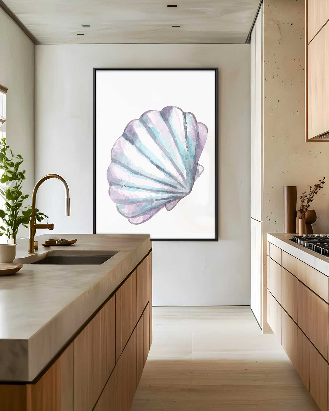 Schelp in Aquarel Kunstwerk-canvas-dibond-plexiglas-wanddecoratie-WallArtistic
