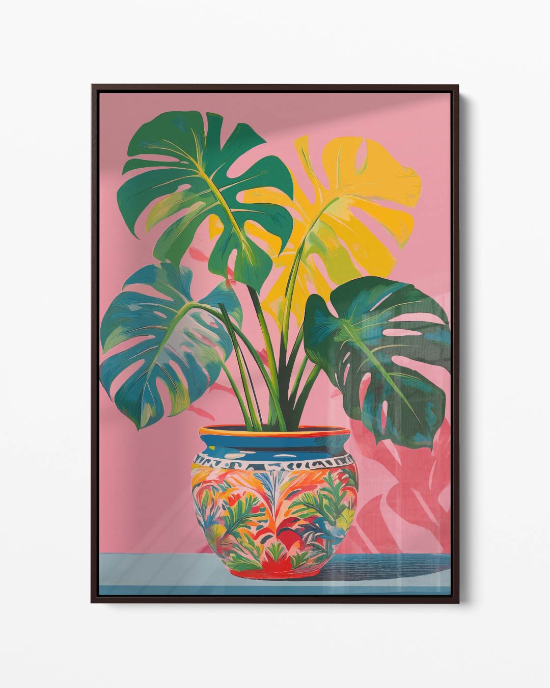 Tropische Monstera in Vrolijke Pot Kunstwerk-canvas-dibond-plexiglas-wanddecoratie-WallArtistic