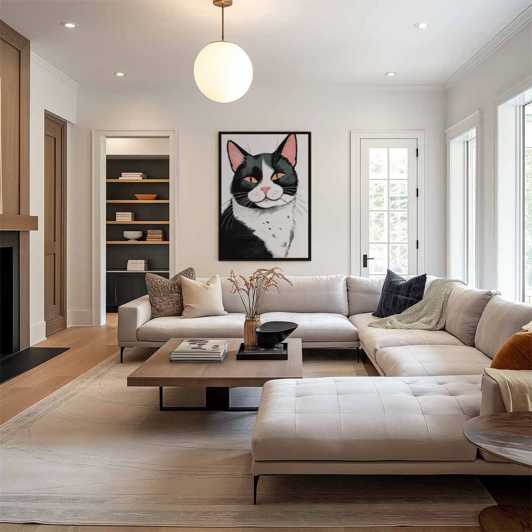 Schattige Kat Illustratie Kunstwerk-canvas-dibond-plexiglas-wanddecoratie-WallArtistic
