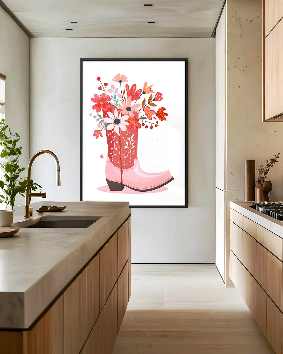 Bloemen Cowboylaars Illustratie Kunstwerk-canvas-dibond-plexiglas-wanddecoratie-WallArtistic
