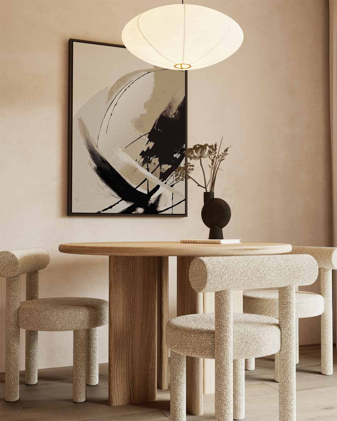 Dynamische Bewegingen in Beigetinten Kunstwerk-canvas-dibond-plexiglas-wanddecoratie-WallArtistic