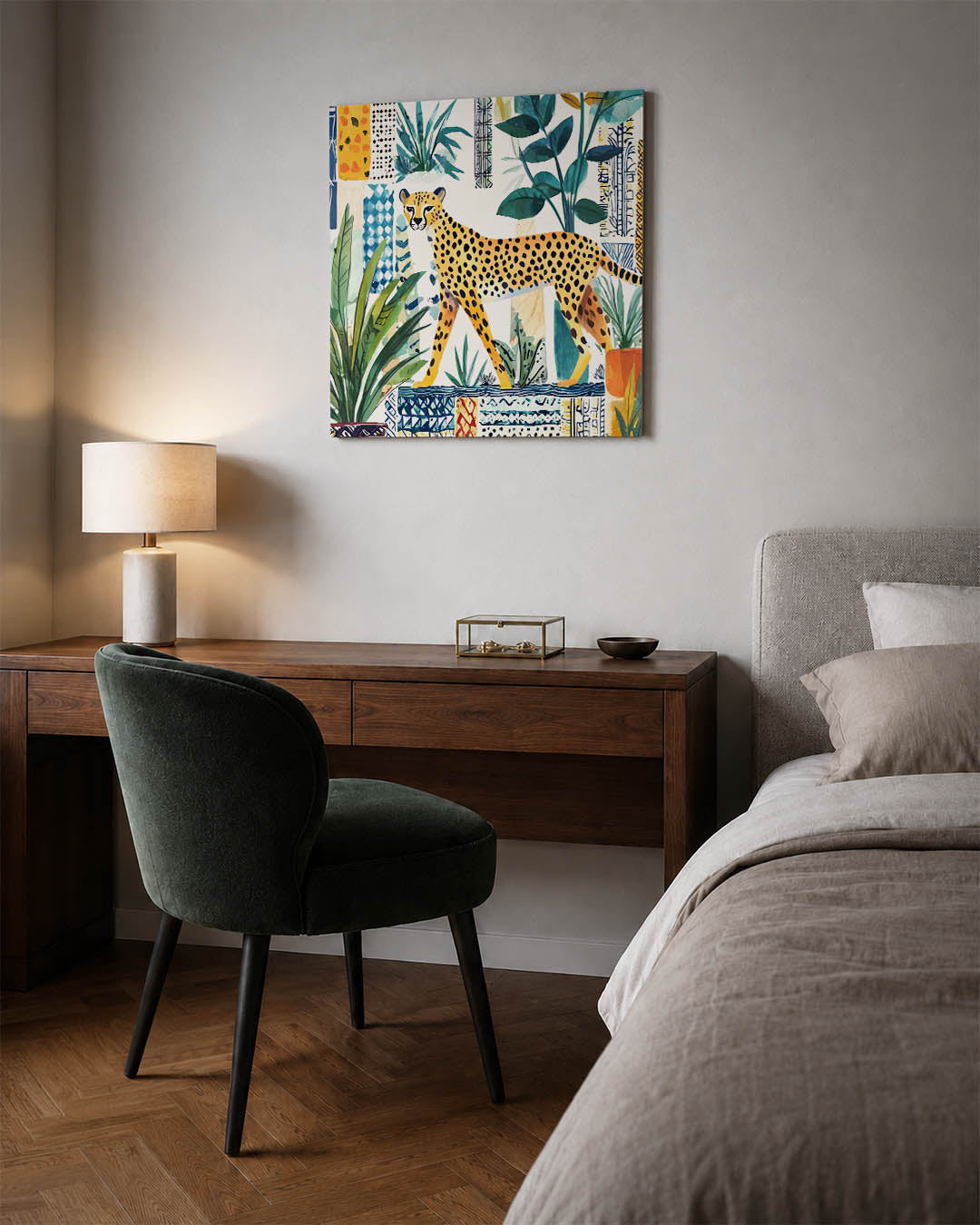 Luipaard en bladeren Kunstwerk