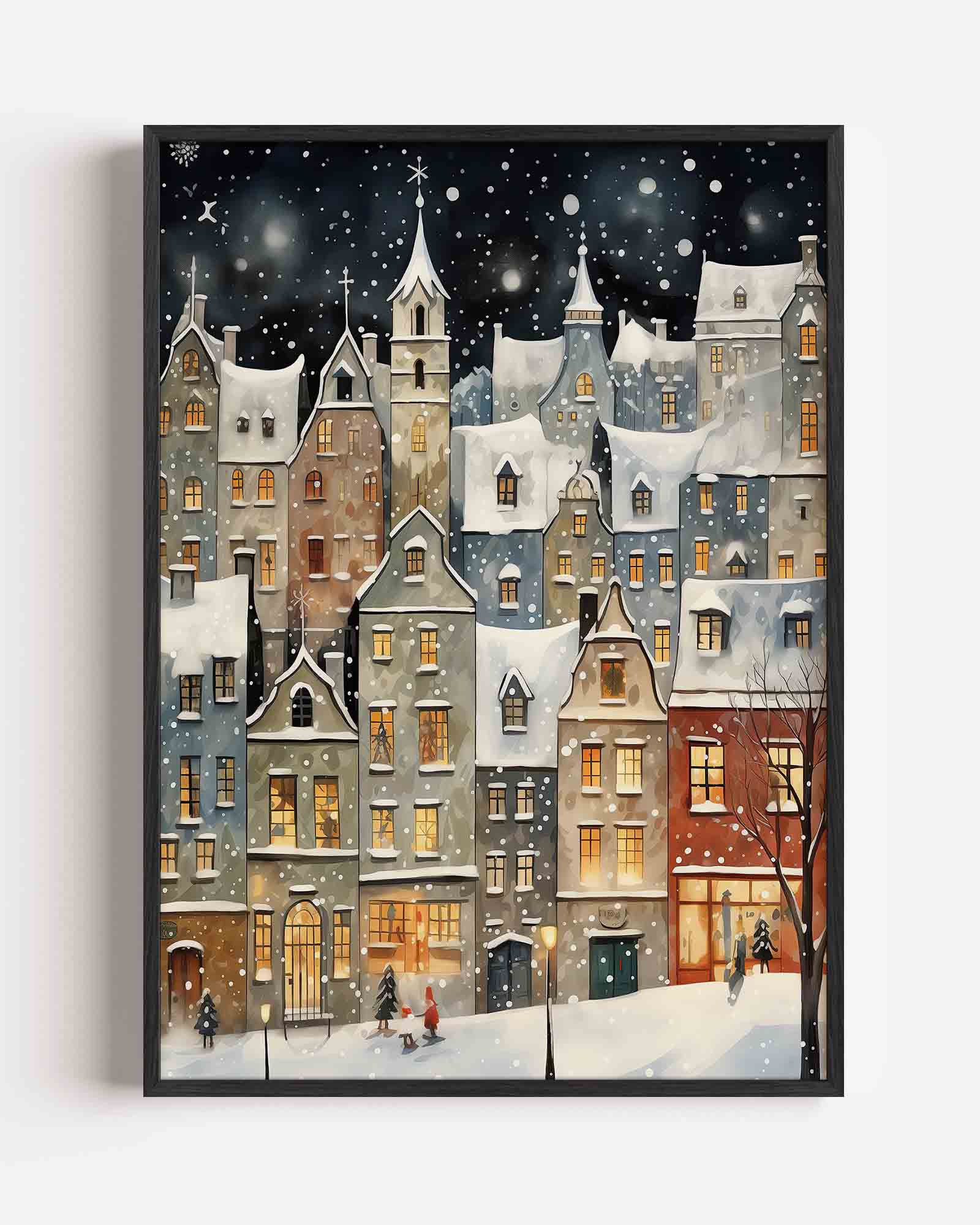 Sneeuwstad in de nacht Poster