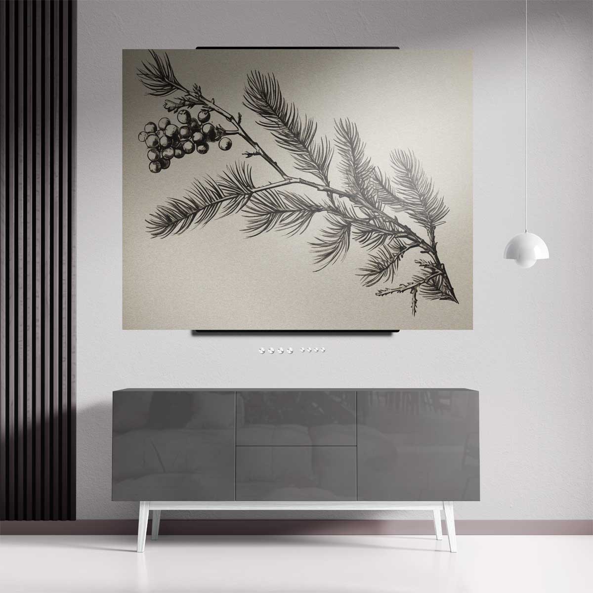 Dennentak met Bessen Illustratie Kunstwerk-canvas-dibond-plexiglas-wanddecoratie-WallArtistic