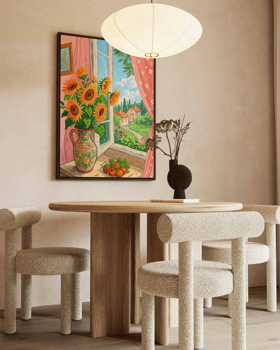 Zonnige Zonnebloemen aan het Raam Kunstwerk-canvas-dibond-plexiglas-wanddecoratie-WallArtistic