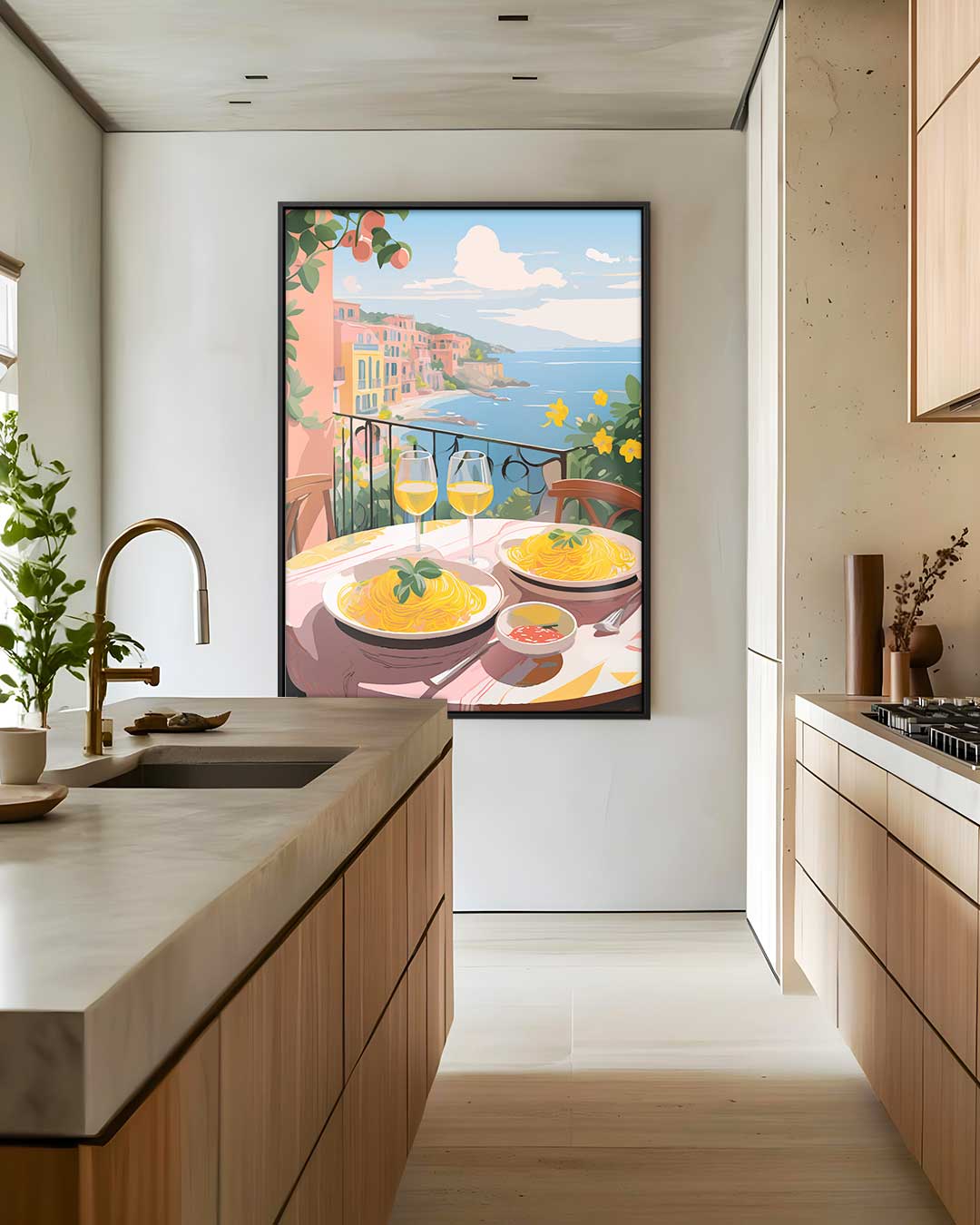 Pasta aan de Amalfi Kust Kunstwerk-canvas-dibond-plexiglas-wanddecoratie-WallArtistic