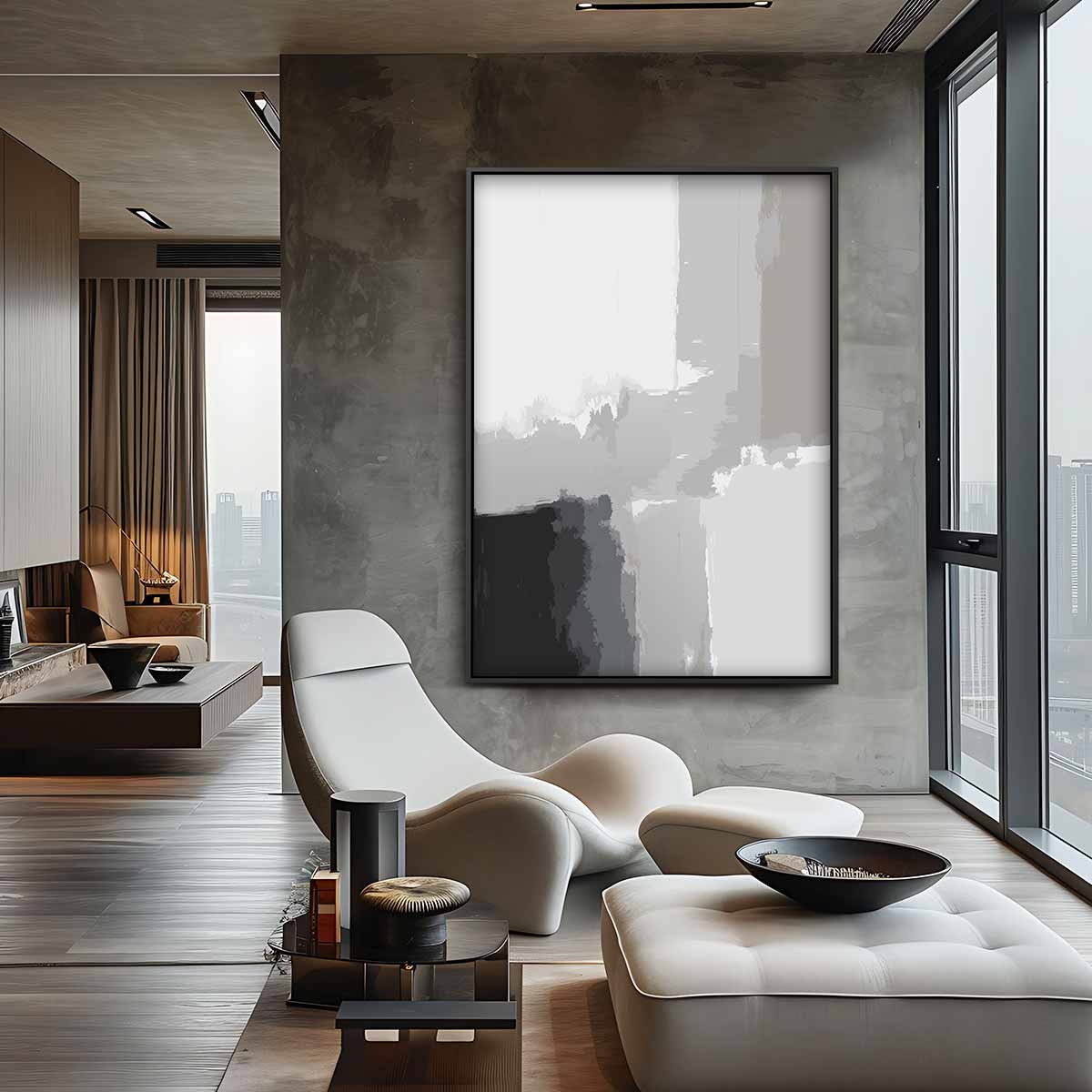 Abstracte Grijstinten Canvas Kunstwerk-canvas-dibond-plexiglas-wanddecoratie-WallArtistic
