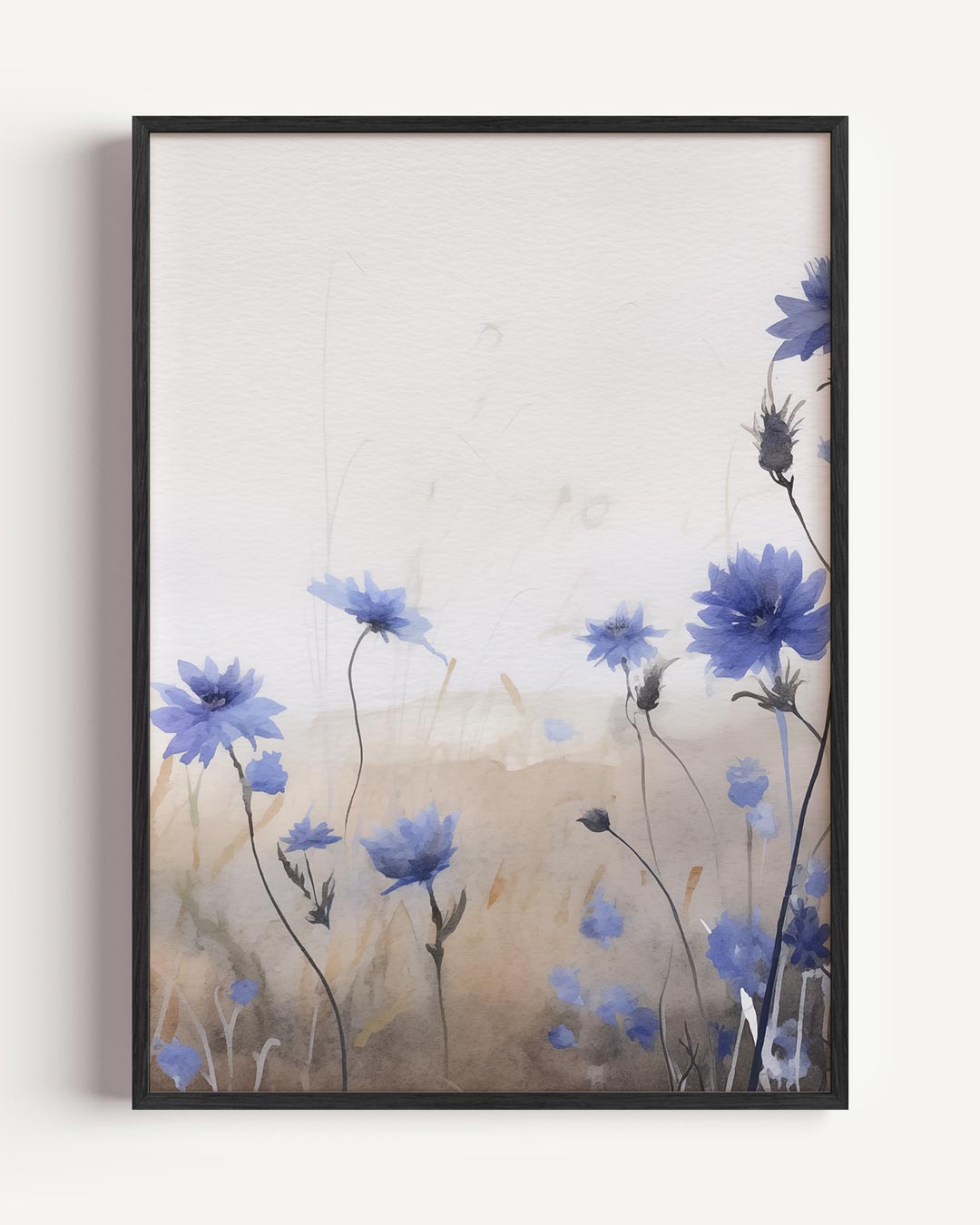 Dromerige Blauwe Bloemen Waterverf Poster-WallArtistic