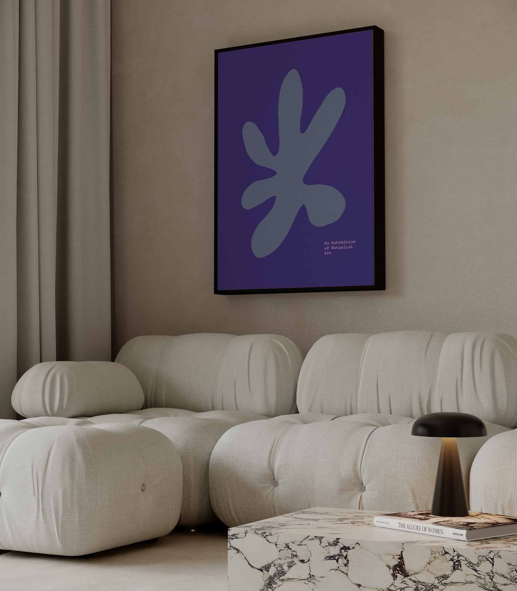 Blauwe Botanische Vormen Kunstwerk-canvas-dibond-plexiglas-wanddecoratie-WallArtistic