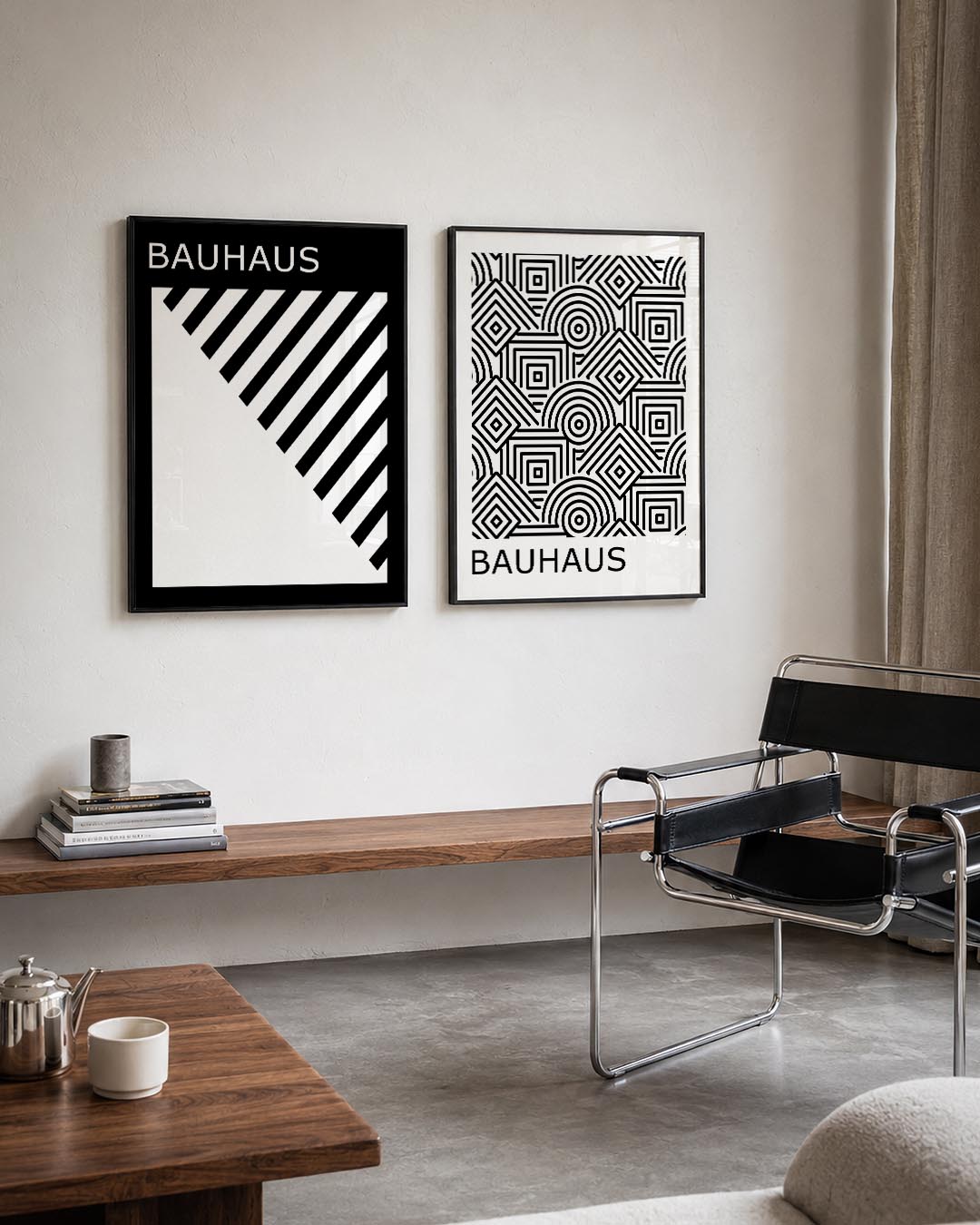 Zwart wit lijnenspel Posterset