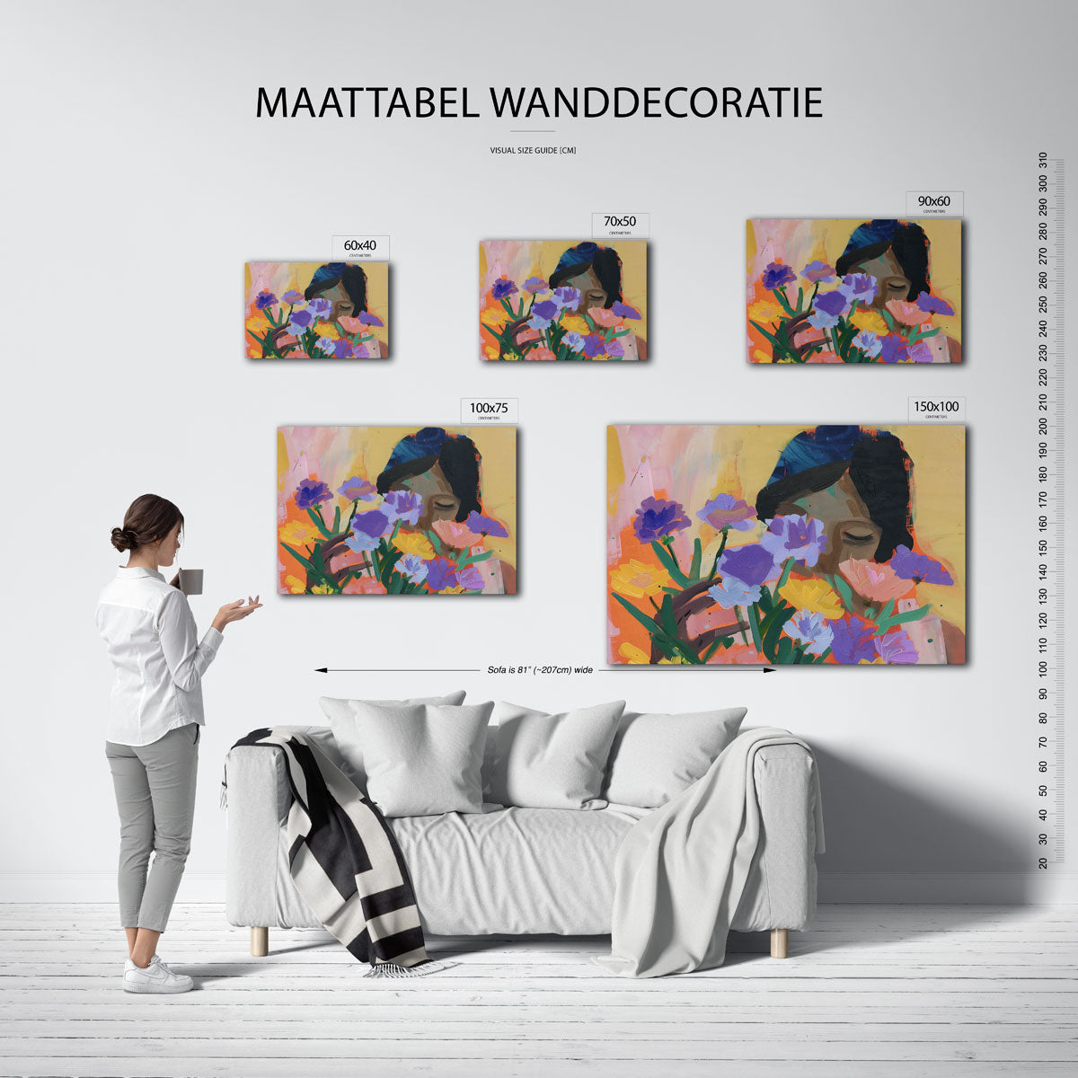 Bloemen en gezicht Kunstwerk