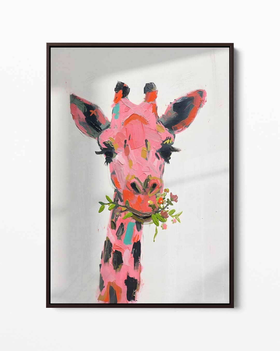 Kleurrijke Giraffe Bloemenpracht Kunstwerk-canvas-dibond-plexiglas-wanddecoratie-WallArtistic