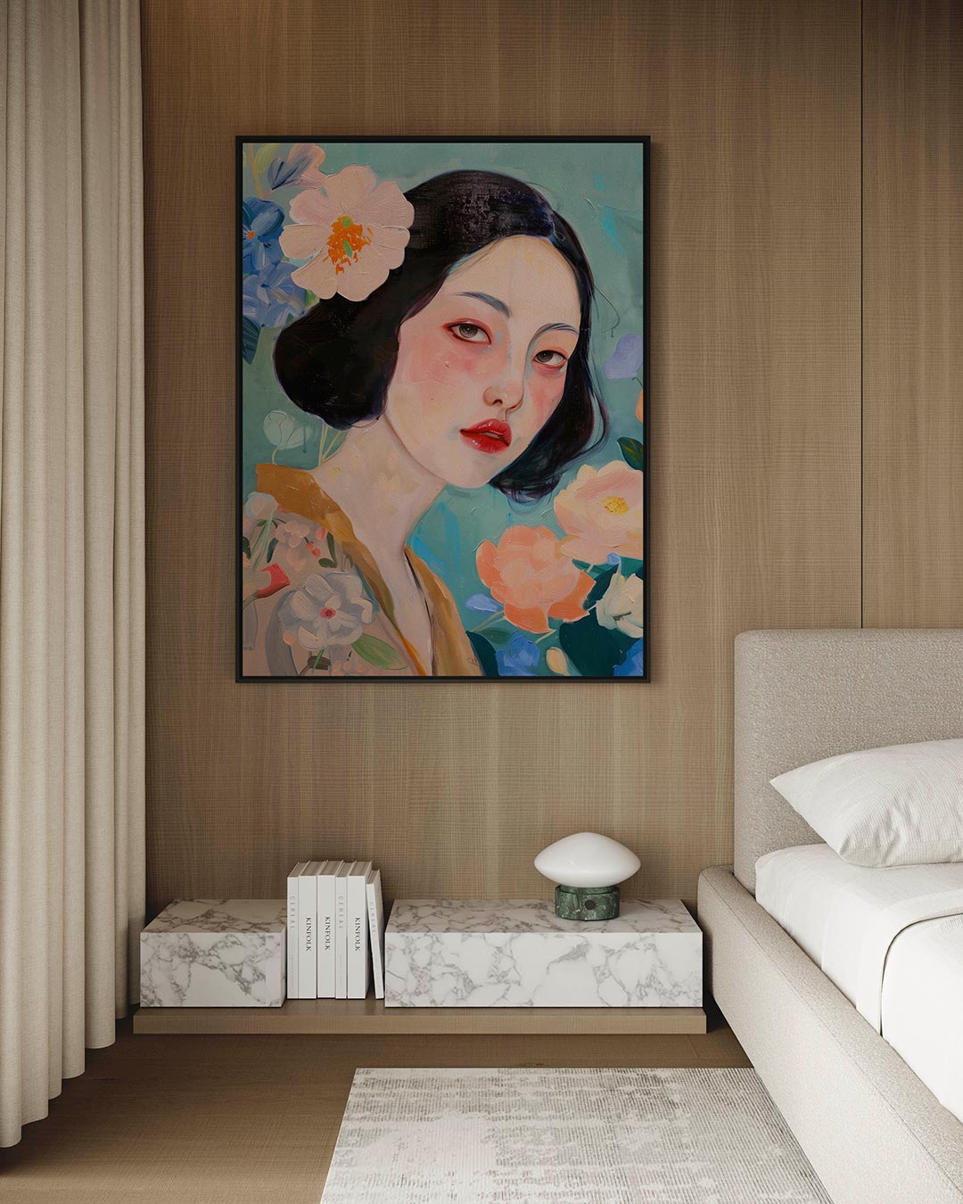 Vrouwelijk portret bloemen Kunstwerk