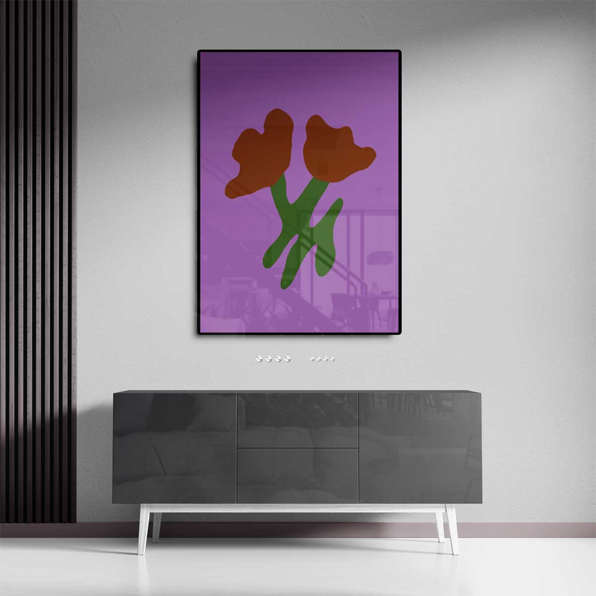 Simpele Bloemenschikking op Paarse Achtergrond Kunstwerk-canvas-dibond-plexiglas-wanddecoratie-WallArtistic