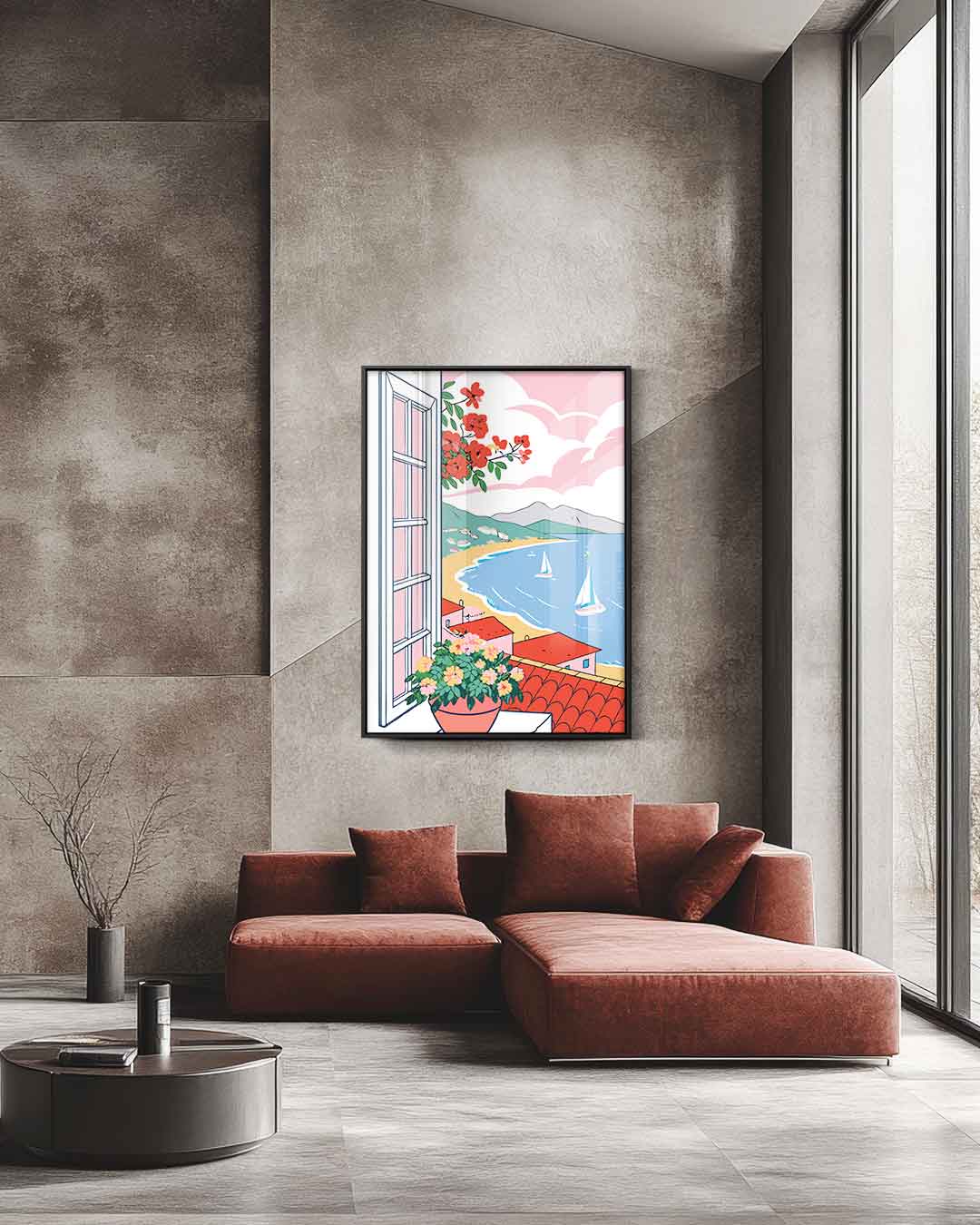 Uitzicht op een Zonnige Kust Kunstwerk-canvas-dibond-plexiglas-wanddecoratie-WallArtistic