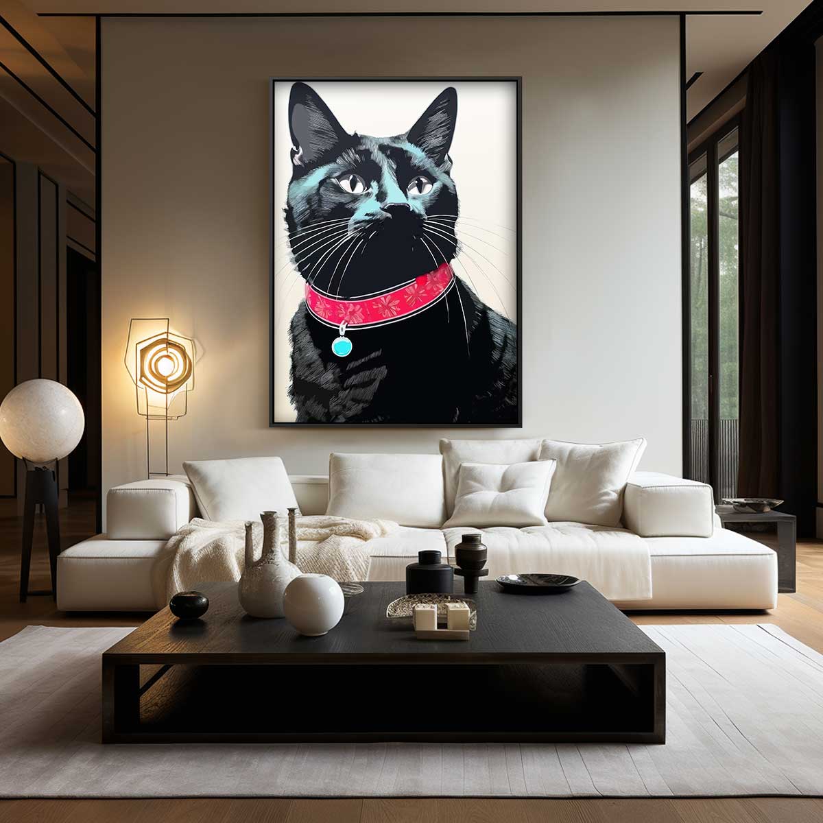 Prachtige Kat in Zwart Portret Kunstwerk-canvas-dibond-plexiglas-wanddecoratie-WallArtistic