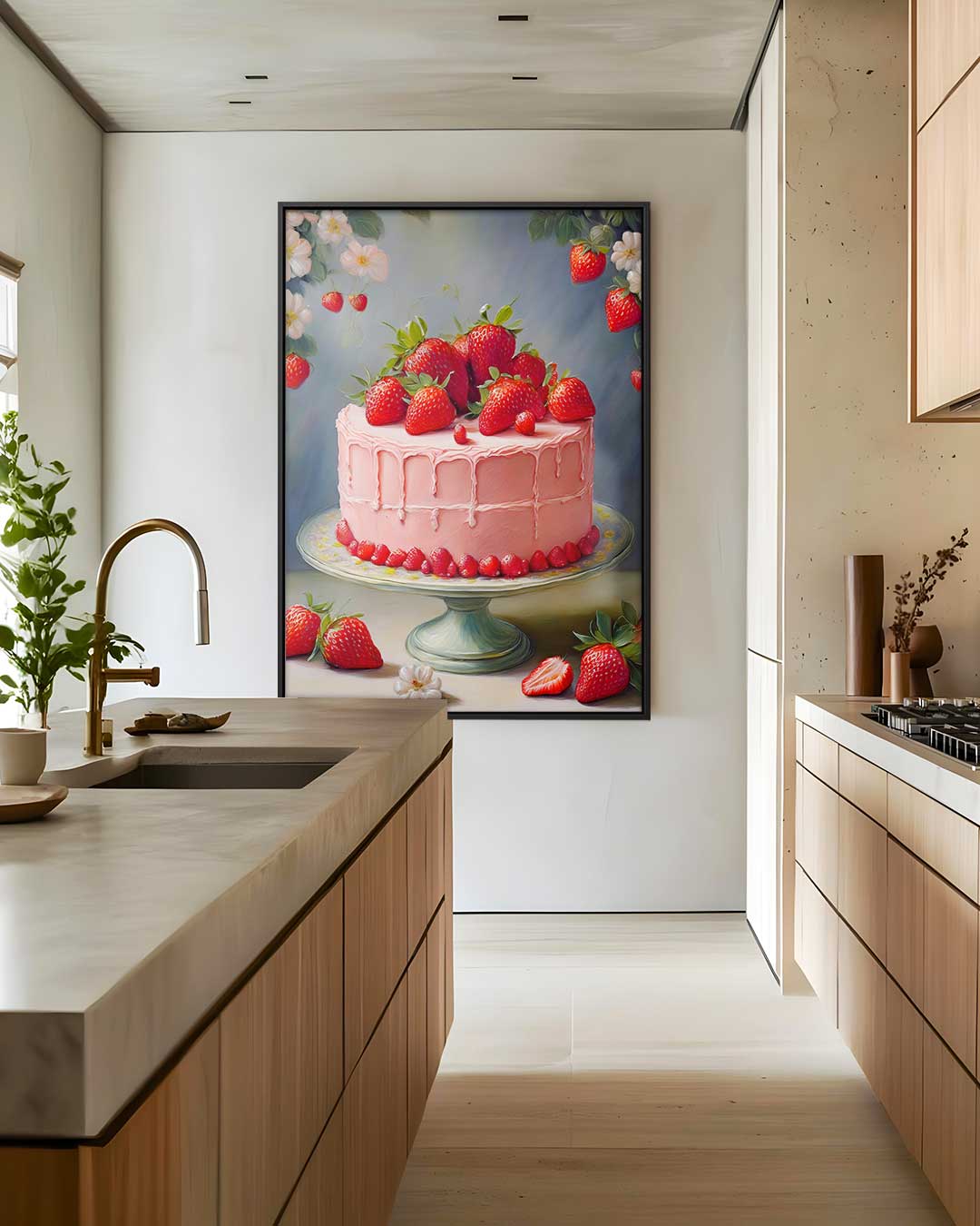 Aardbeientaart in Bloei Kunstwerk-canvas-dibond-plexiglas-wanddecoratie-WallArtistic