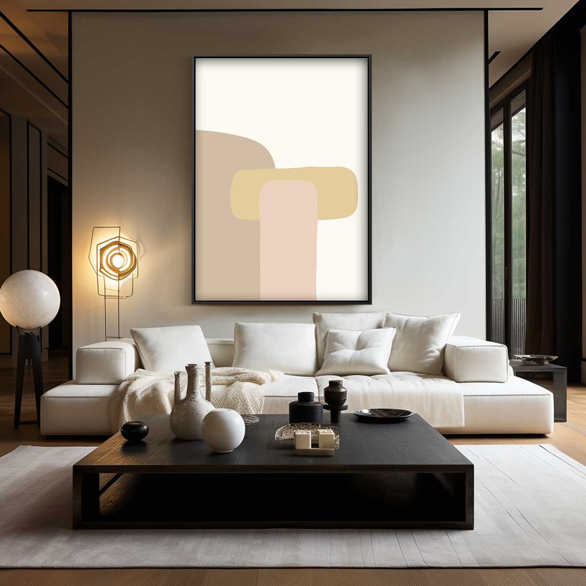 Abstracte Vormen in Beige Kunstwerk-canvas-dibond-plexiglas-wanddecoratie-WallArtistic