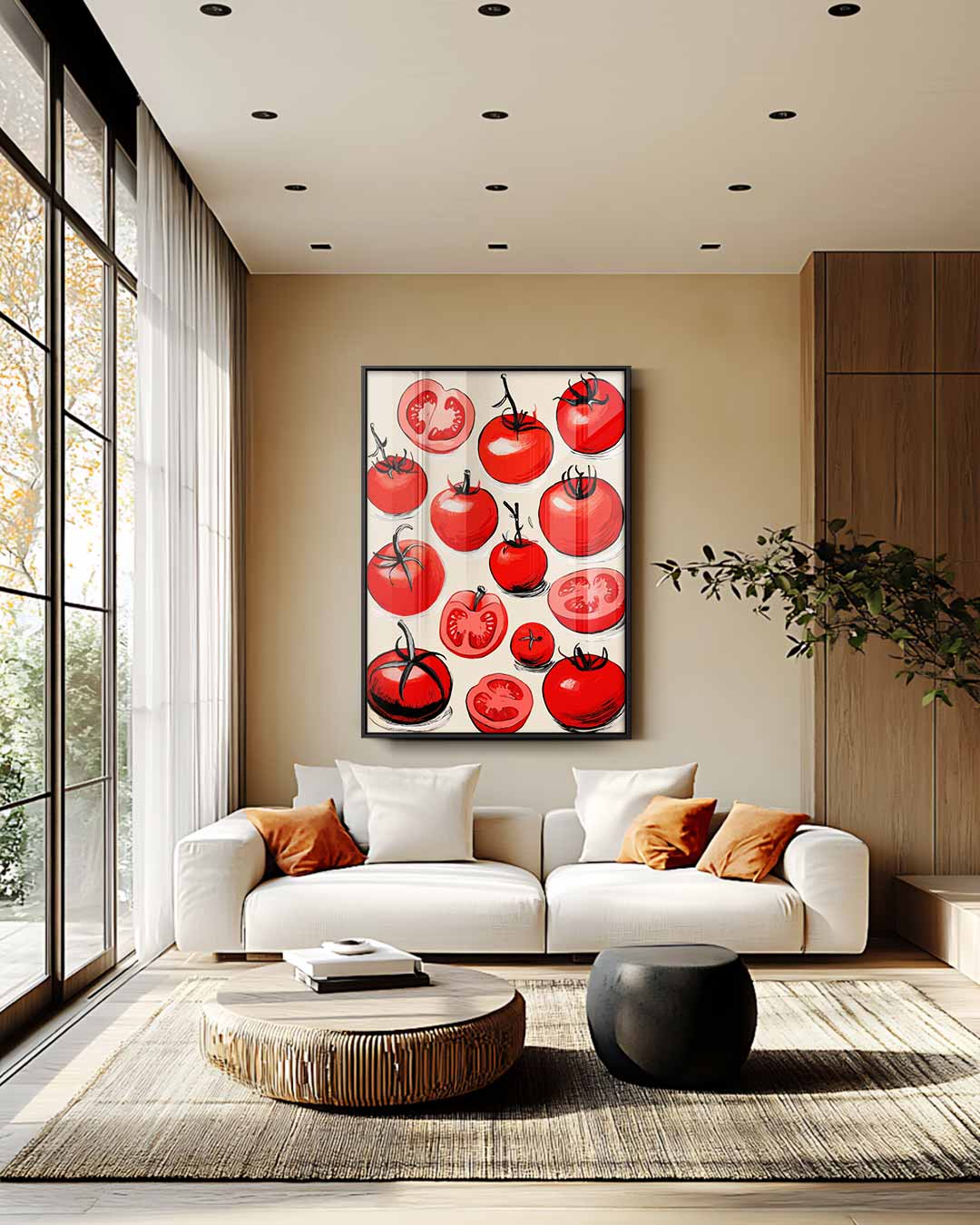 Speelse Tomaten Illustratie Kunstwerk-canvas-dibond-plexiglas-wanddecoratie-WallArtistic