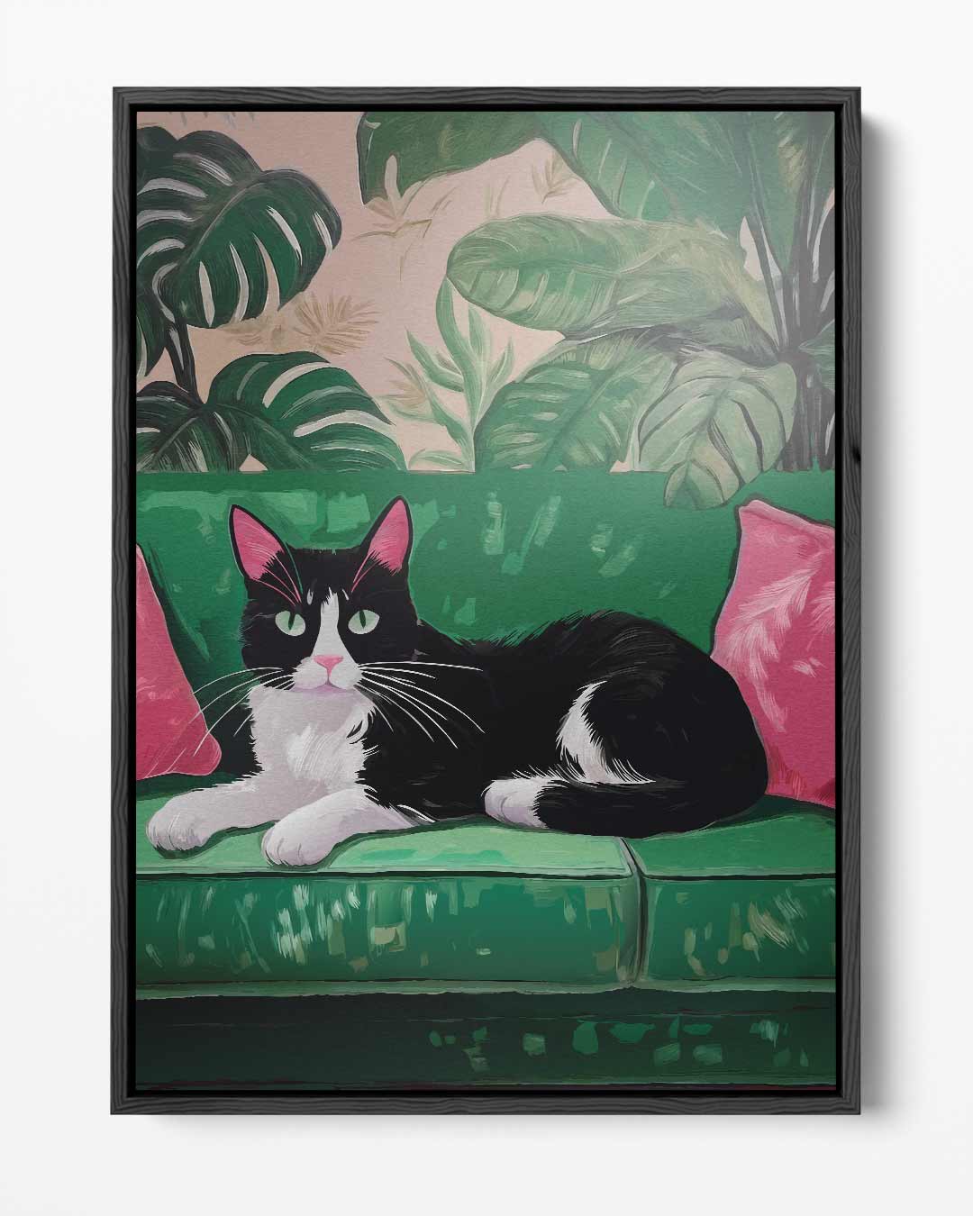 Tropische Kat op de Bank Kunstwerk-canvas-dibond-plexiglas-wanddecoratie-WallArtistic
