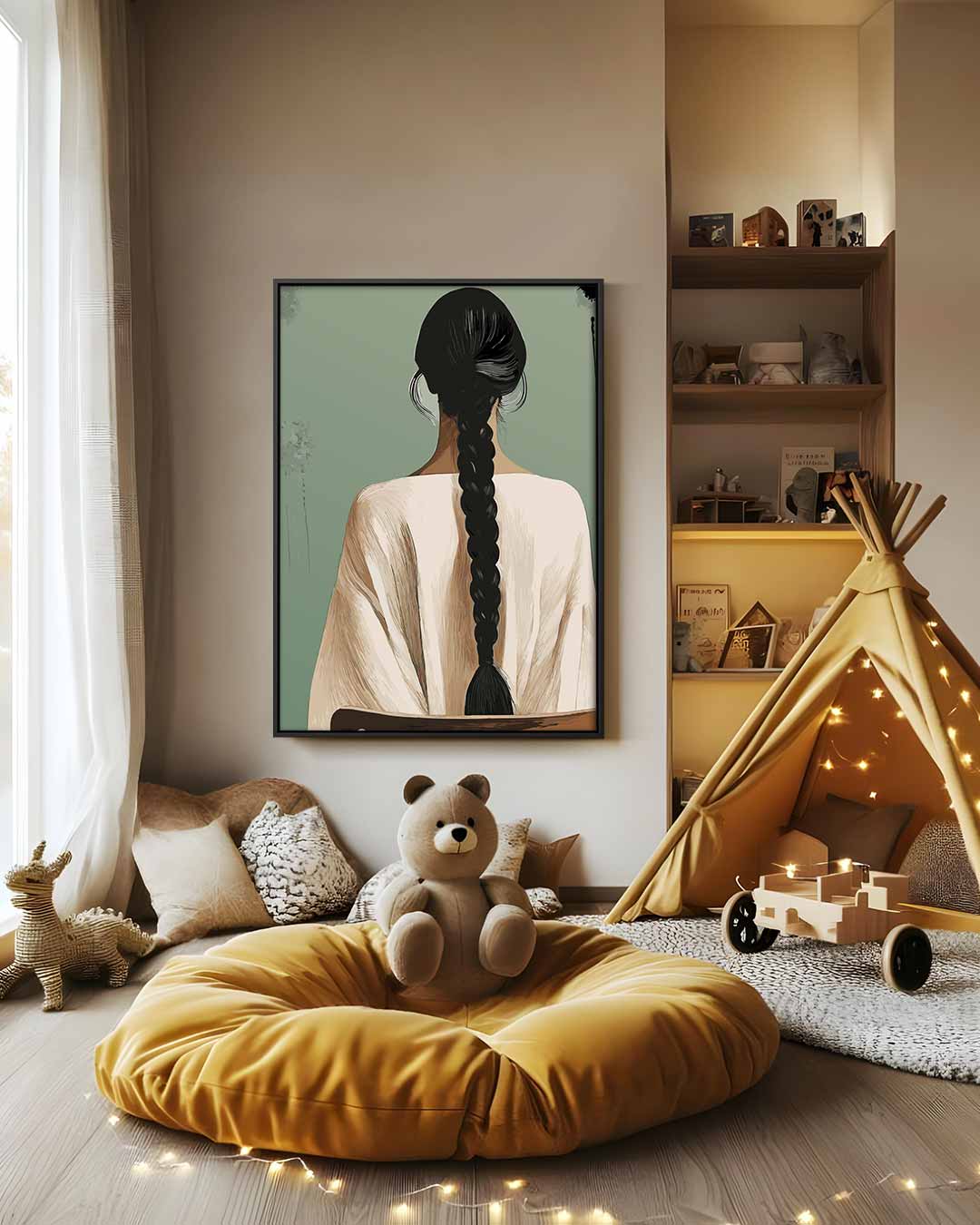 Vrouw met Vlecht Kunstwerk-canvas-dibond-plexiglas-wanddecoratie-WallArtistic