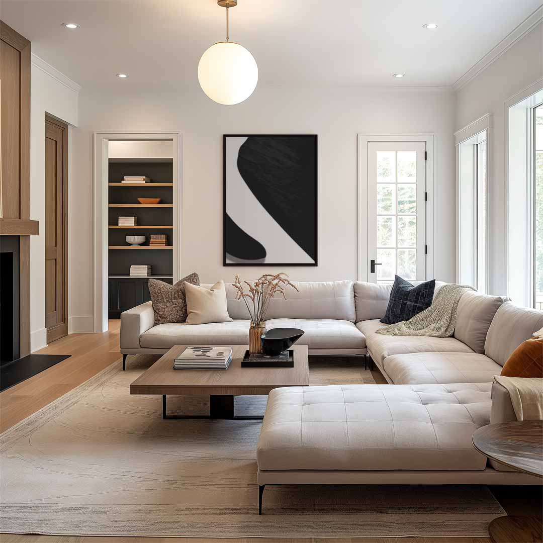 Elegante Abstractie in Zwart & Wit Kunstwerk-canvas-dibond-plexiglas-wanddecoratie-WallArtistic