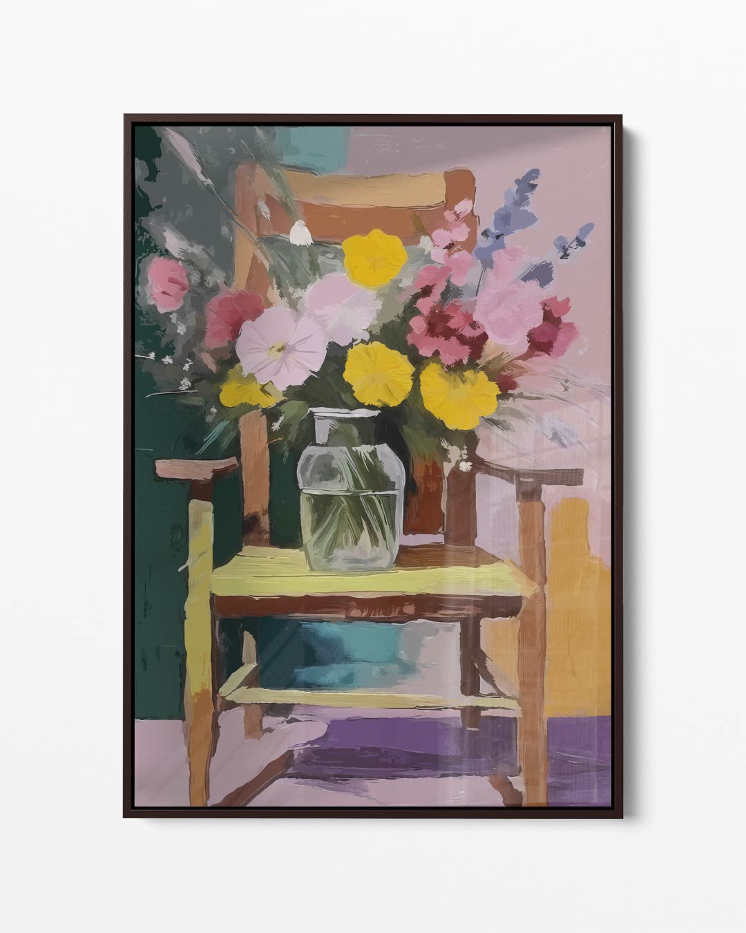 Zomerbloemen op Stoel Kunstwerk-canvas-dibond-plexiglas-wanddecoratie-WallArtistic