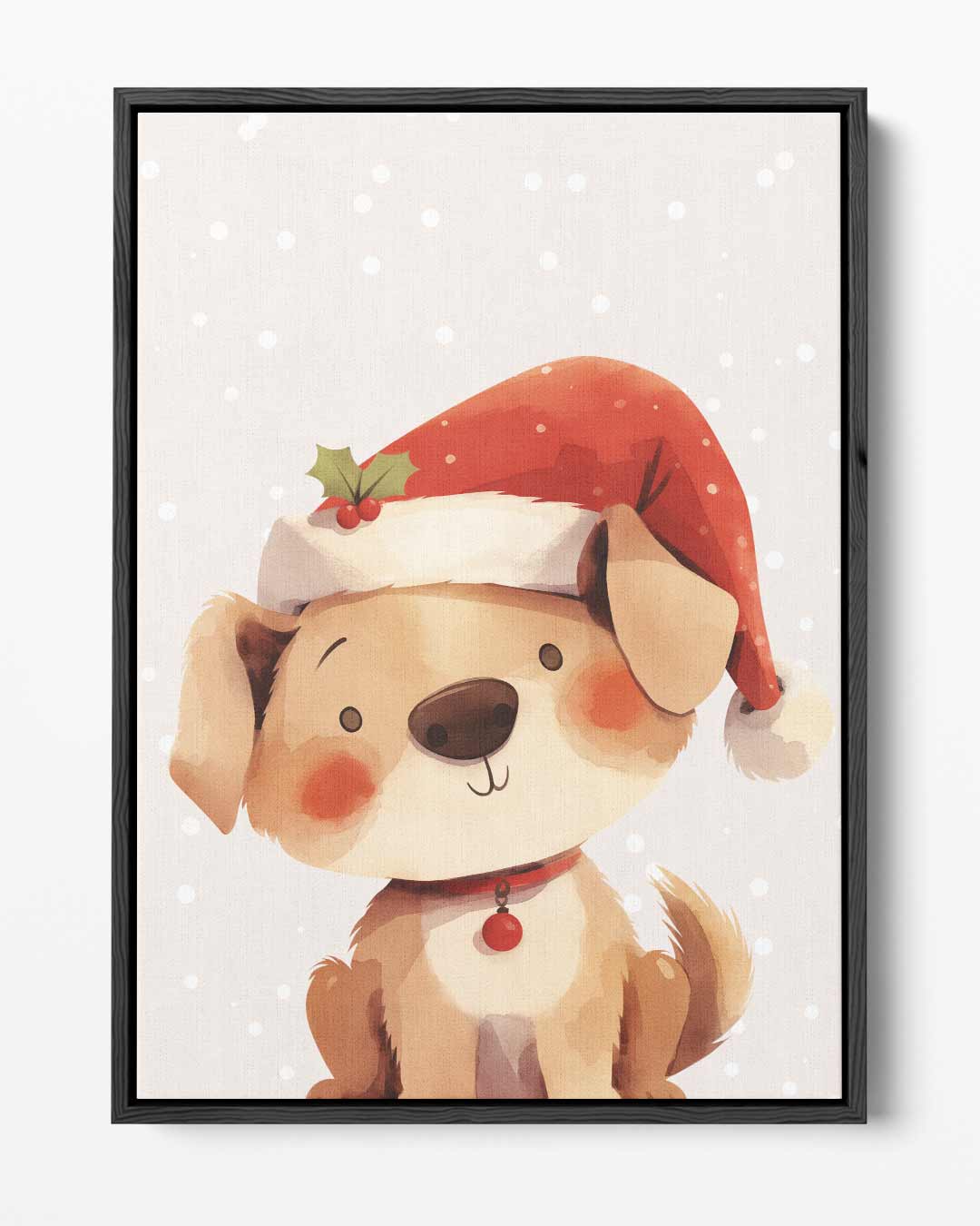 Kerstige Hond met Kerstmuts Kunstwerk-canvas-dibond-plexiglas-wanddecoratie-WallArtistic