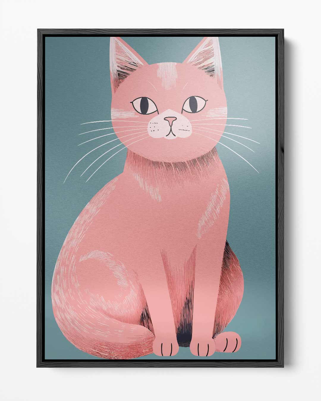 Roze Kat Illustratie Kunstwerk-canvas-dibond-plexiglas-wanddecoratie-WallArtistic