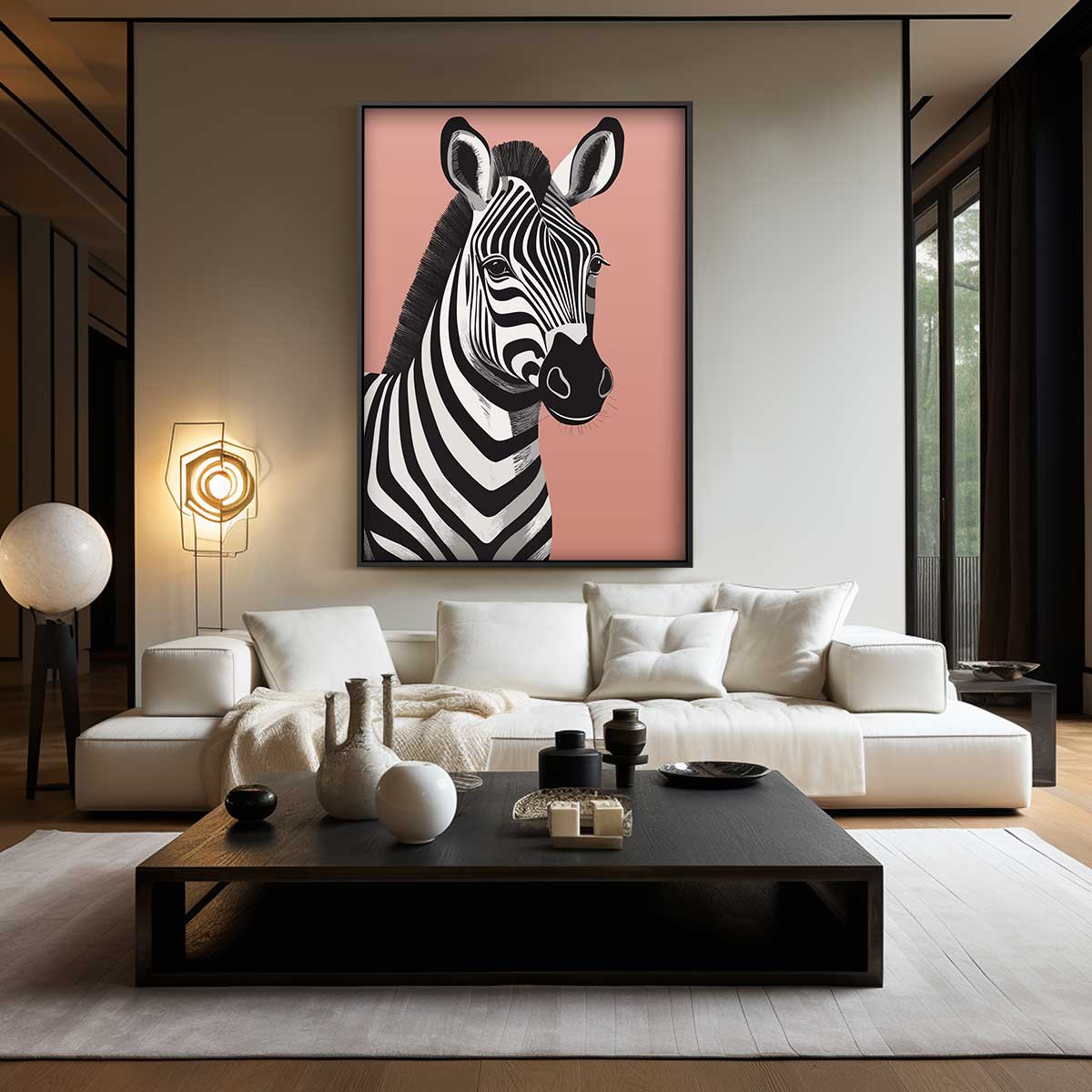 Zebra Portret op Roze Achtergrond Kunstwerk-canvas-dibond-plexiglas-wanddecoratie-WallArtistic