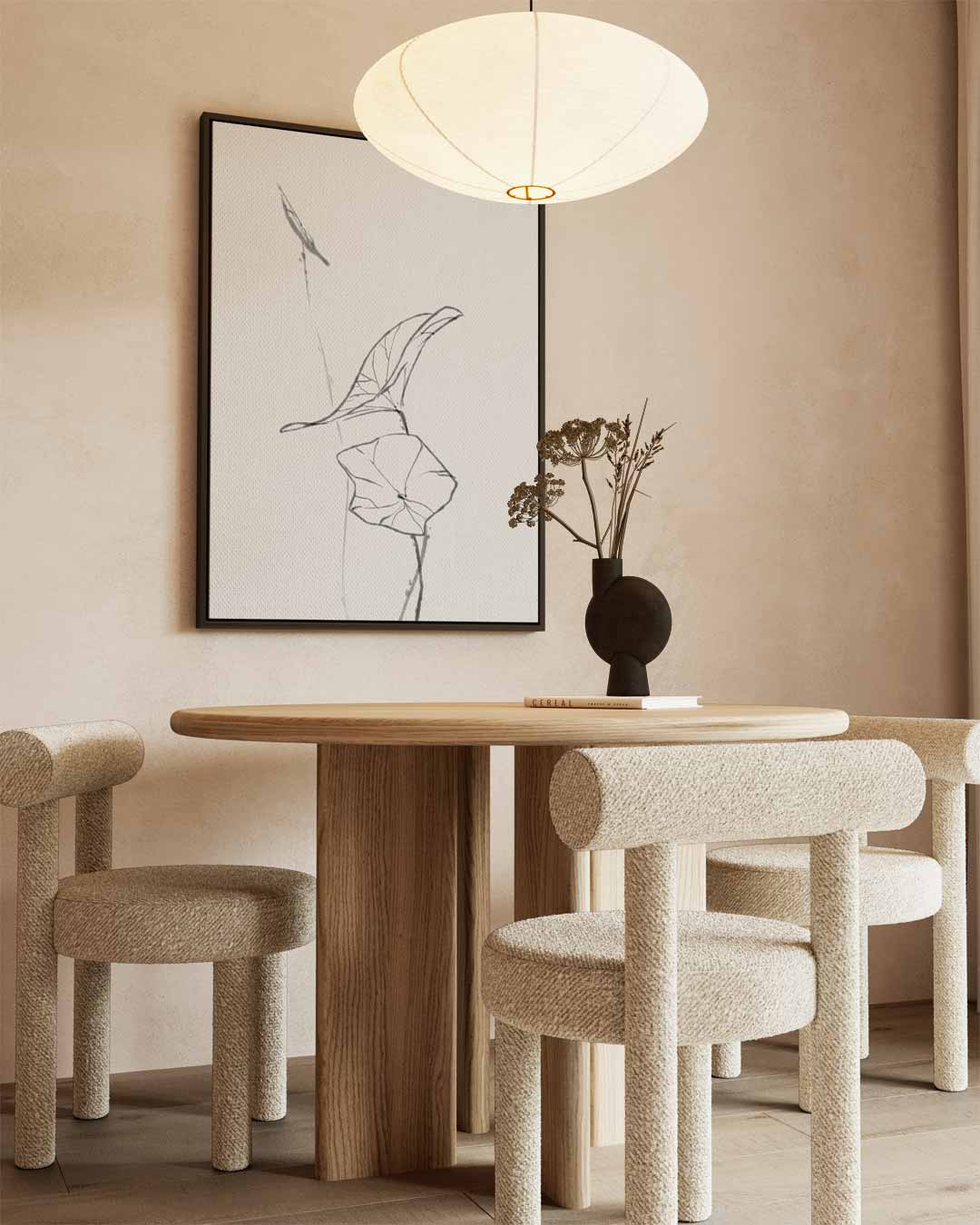 Elegante Lijntekening van Blaadjes Kunstwerk-canvas-dibond-plexiglas-wanddecoratie-WallArtistic