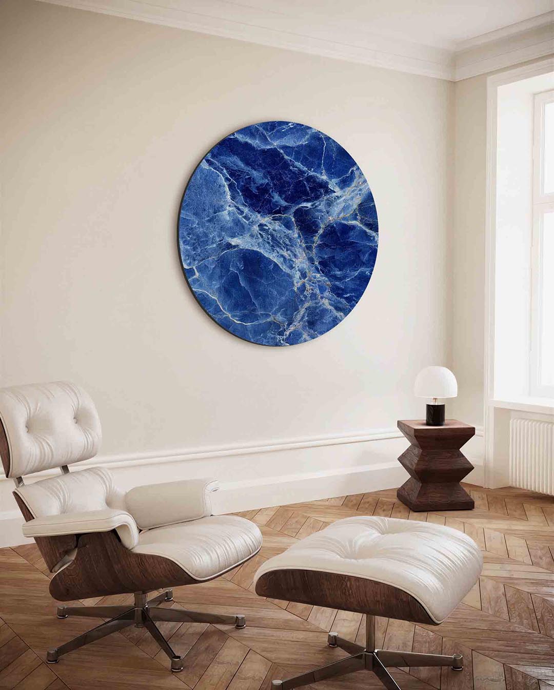 Blauwe marmerstructuur Muurcirkel