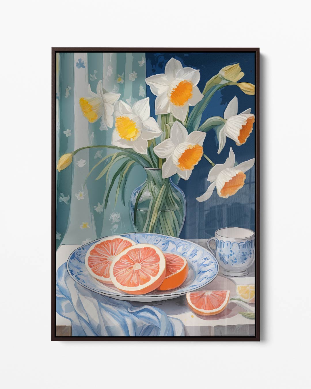 Lente Stilleven met Narcissen en Grapefruit Kunstwerk-canvas-dibond-plexiglas-wanddecoratie-WallArtistic