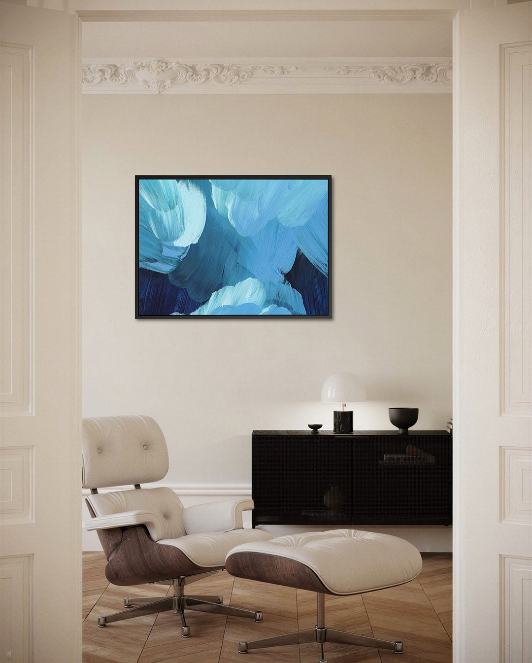 Dynamische blauwe beweging Kunstwerk
