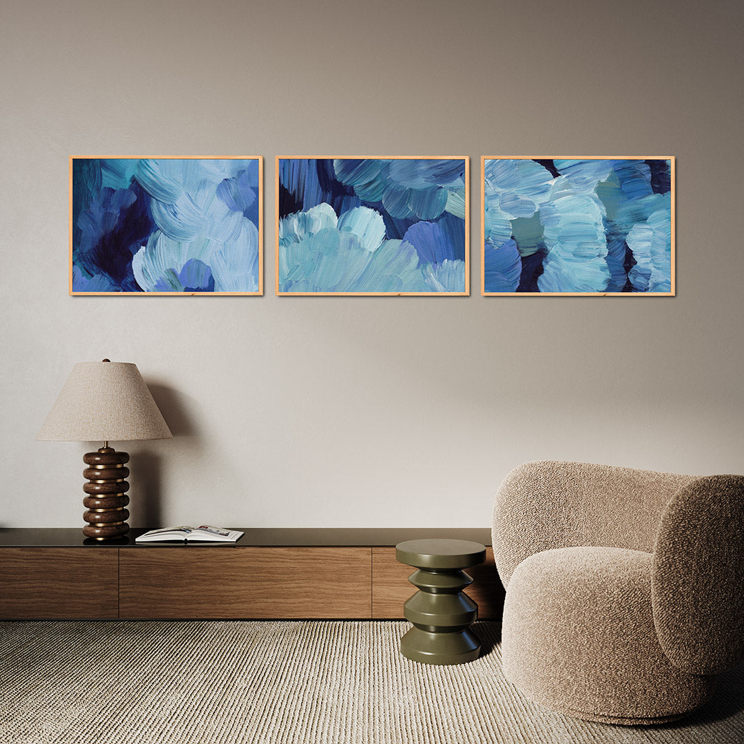 Blauwe borstelstreken Posterset