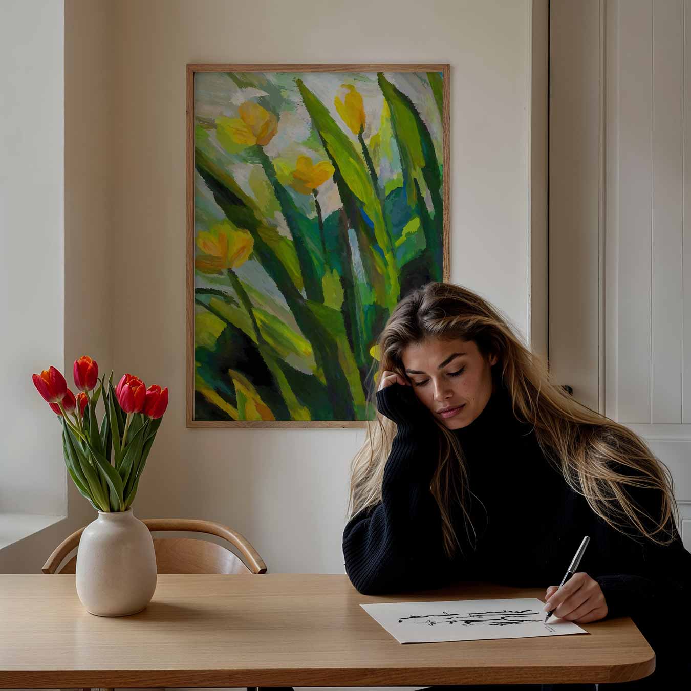 Bloeiende Lente Tulpenschilderij Poster